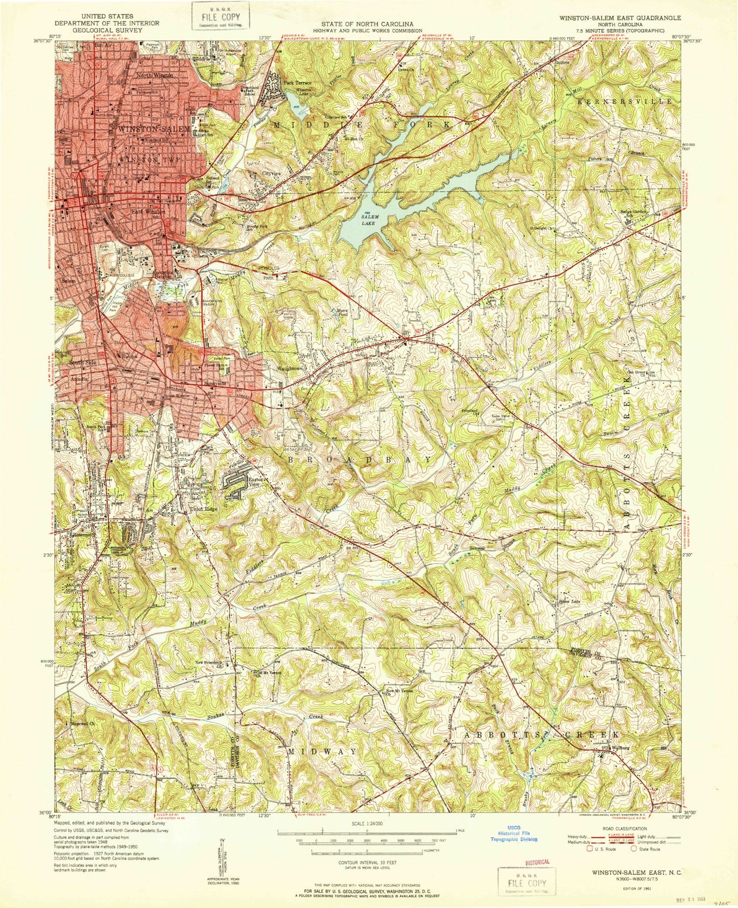 Classic USGS Winston-Salem East North Carolina 7.5'x7.5' Topo Map Image