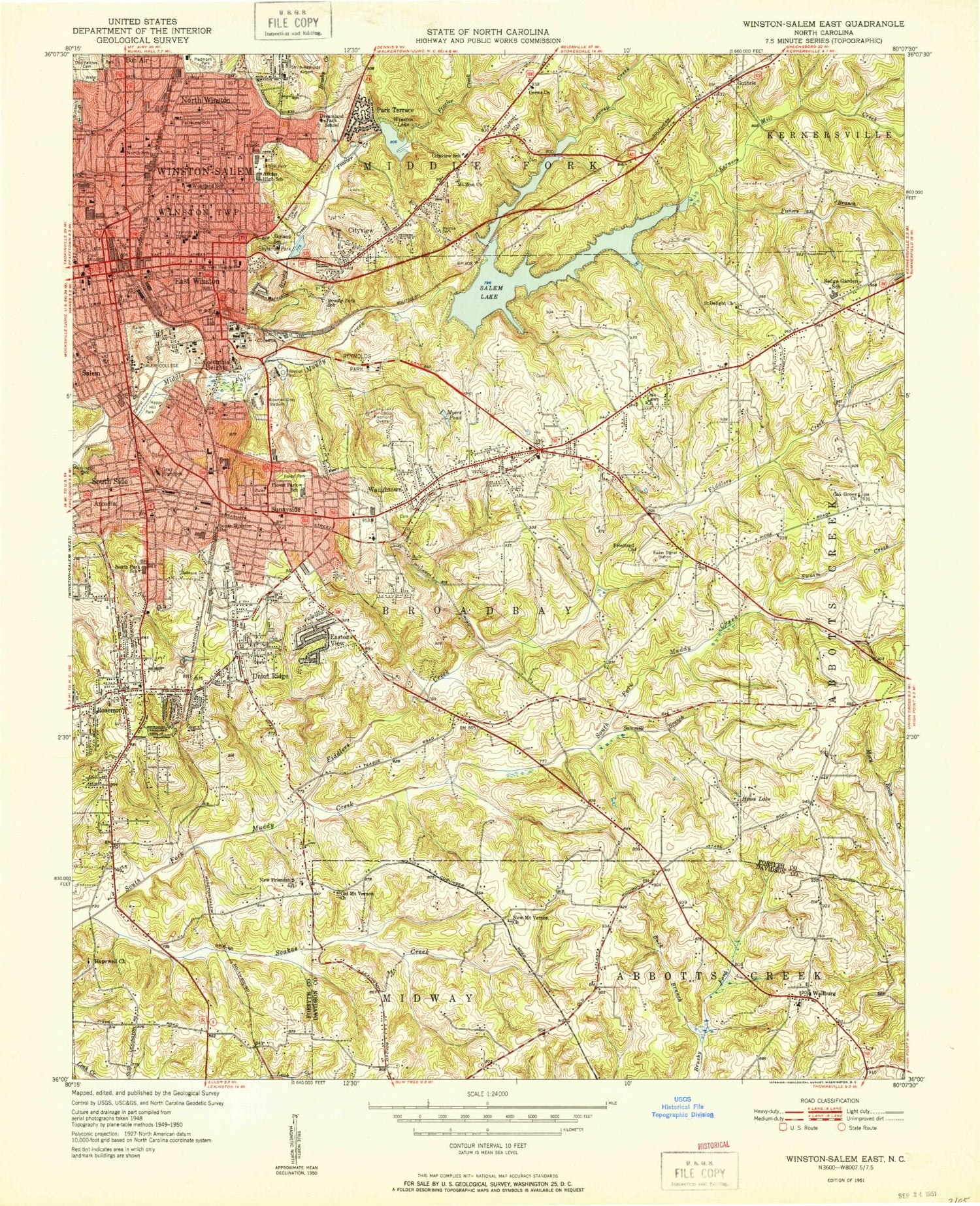 Classic USGS Winston-Salem East North Carolina 7.5'x7.5' Topo Map Image