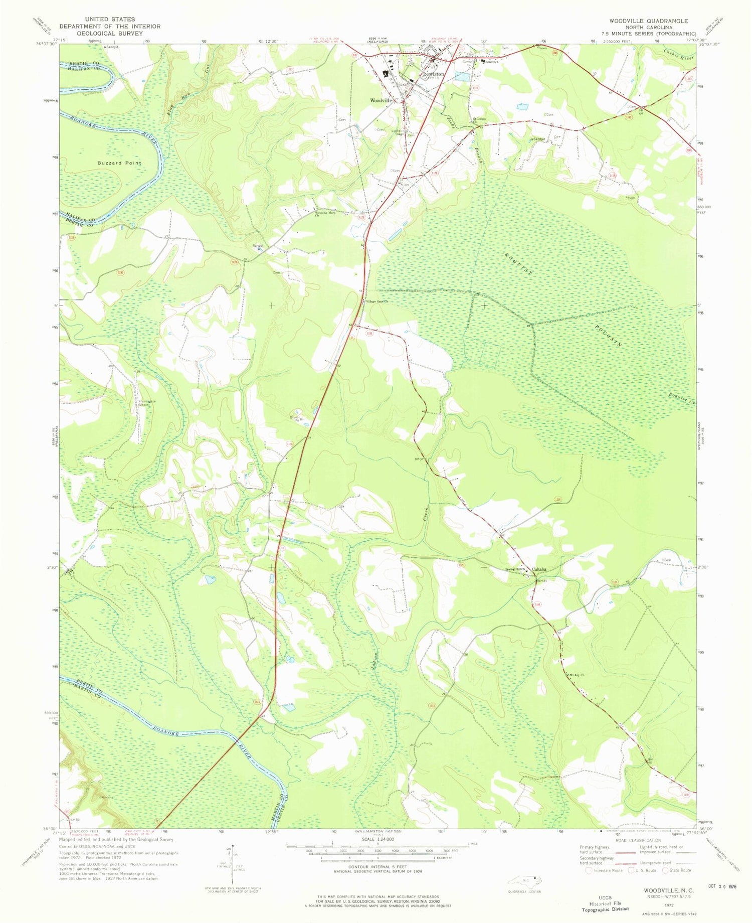 Classic USGS Lewiston Woodville North Carolina 7.5'x7.5' Topo Map Image