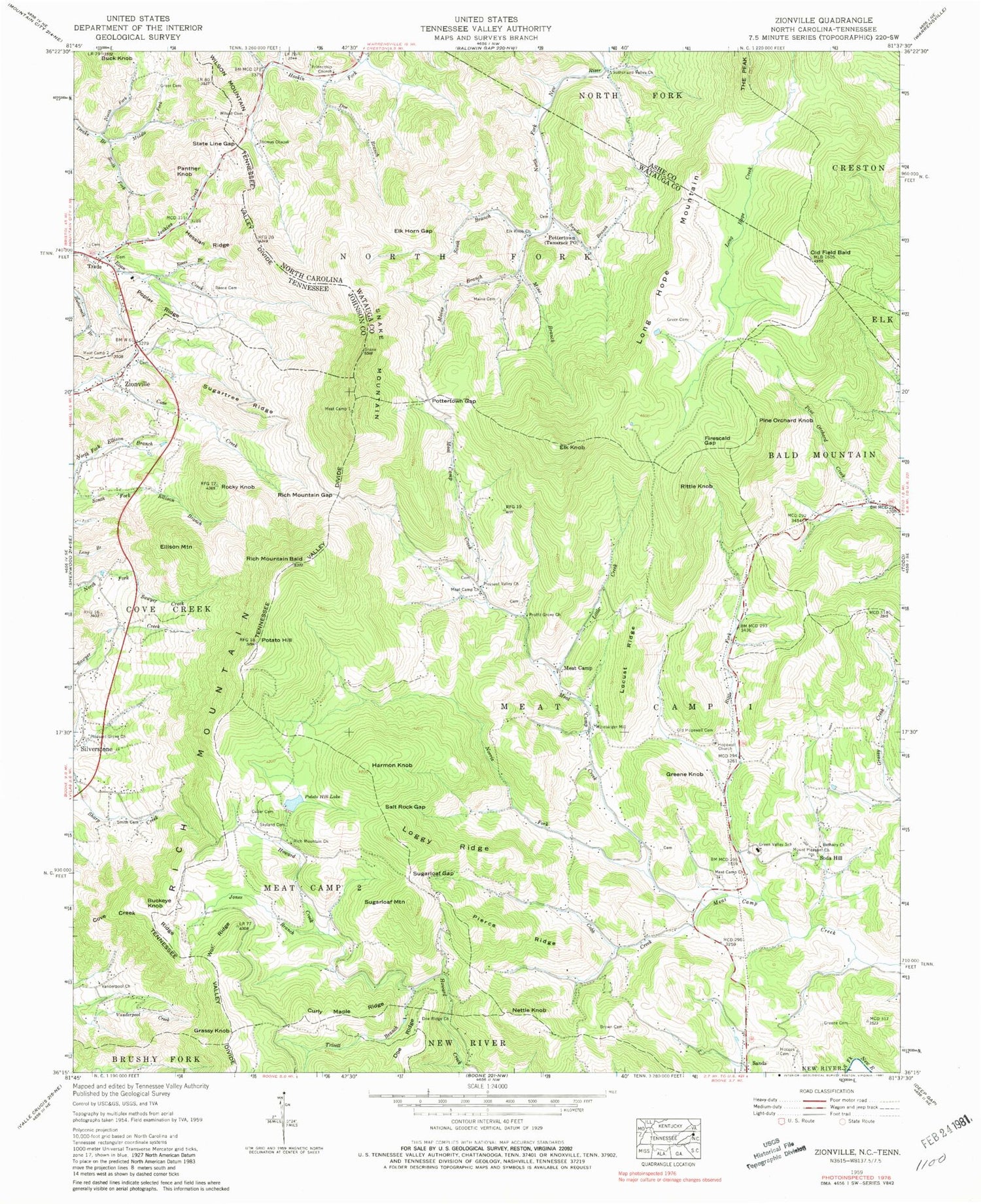 Classic USGS Zionville Tennessee 7.5'x7.5' Topo Map Image