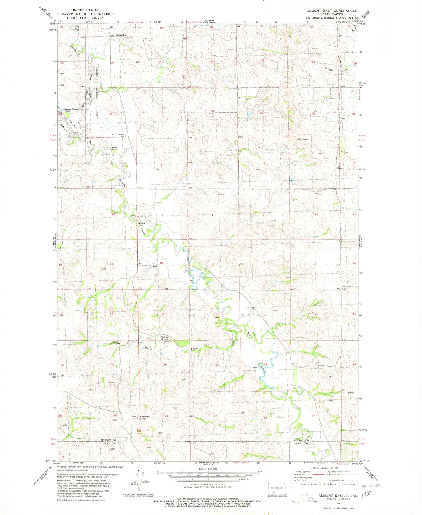 Classic USGS Almont East North Dakota 7.5'x7.5' Topo Map Image
