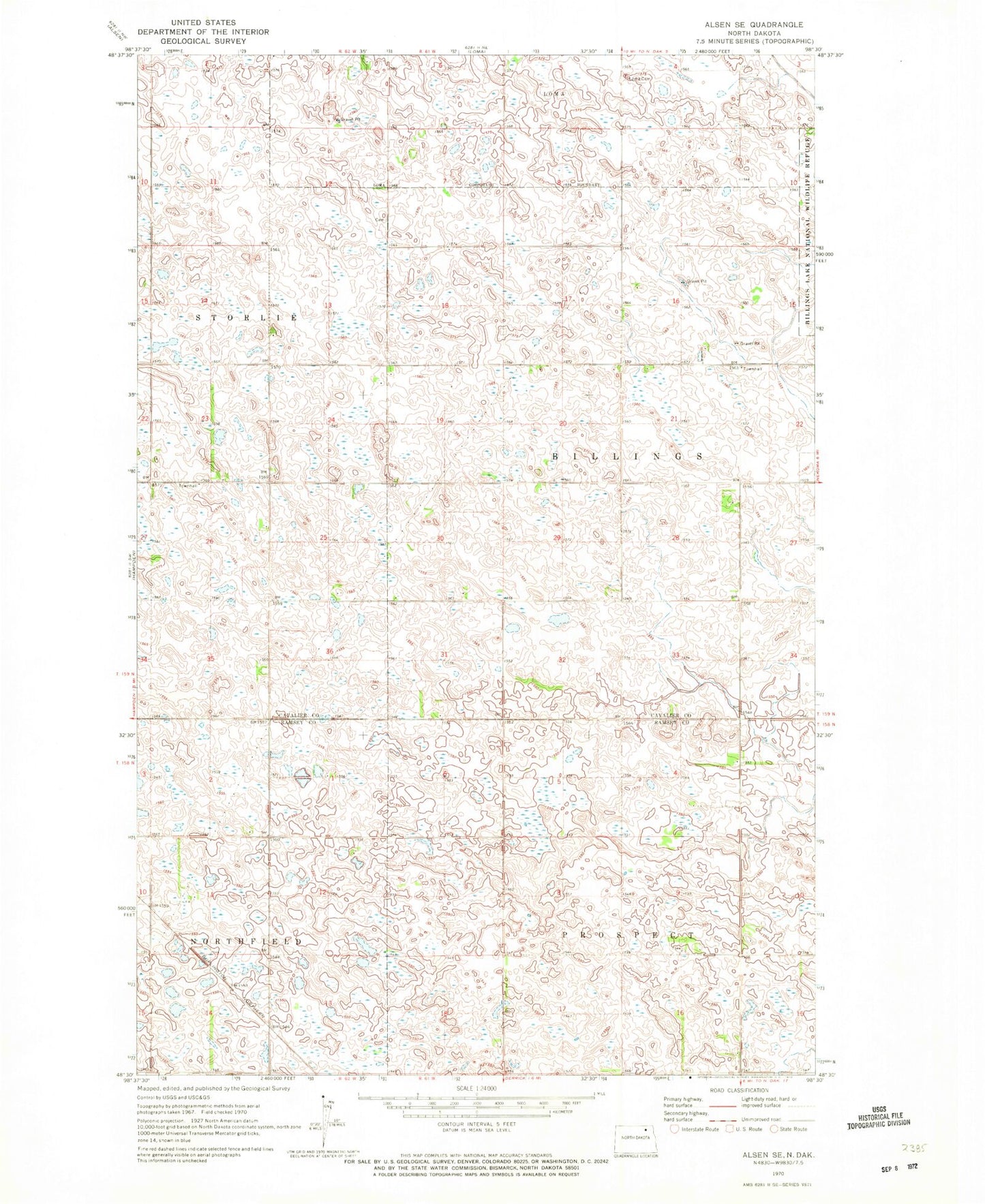 Classic USGS Alsen SE North Dakota 7.5'x7.5' Topo Map Image