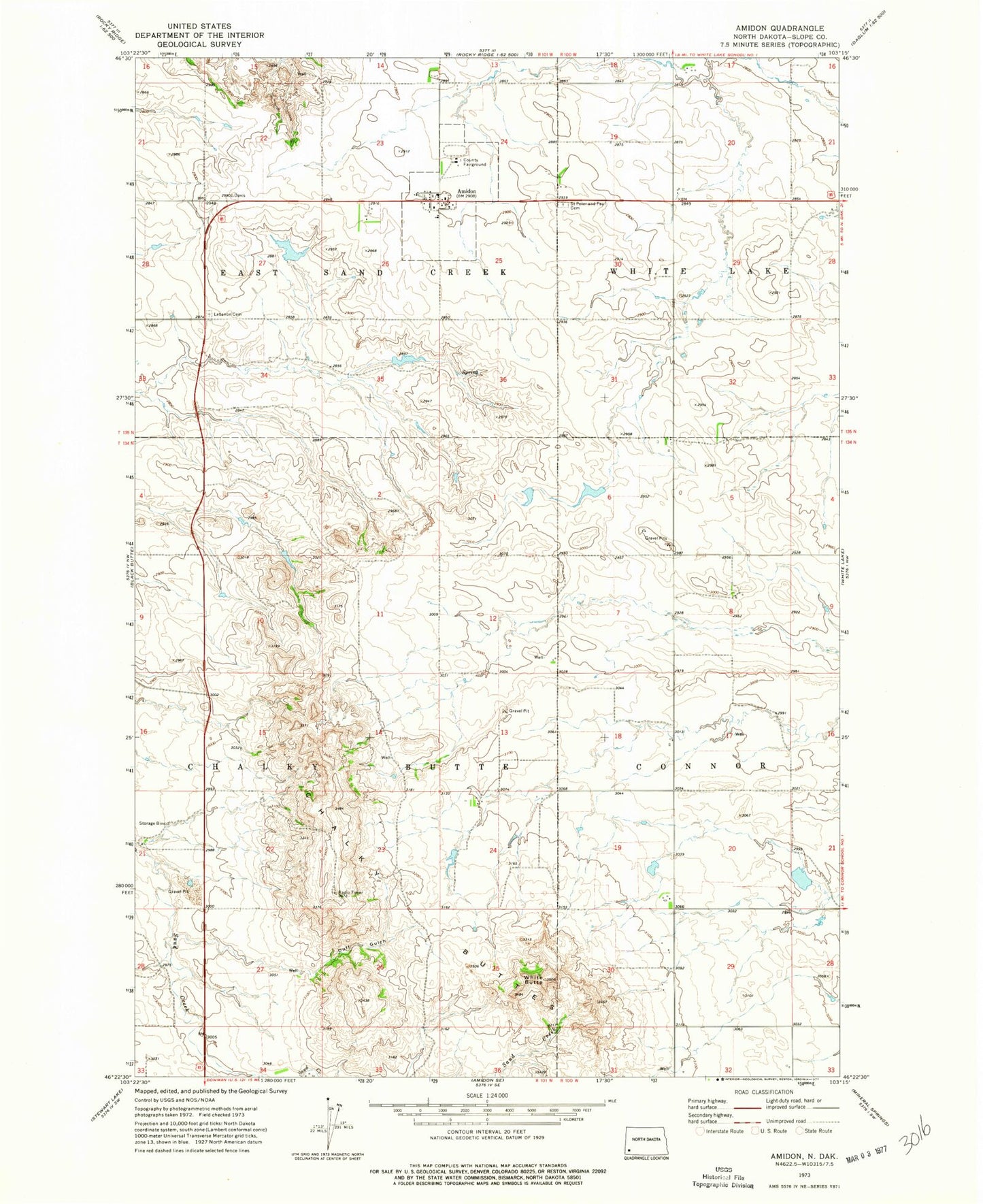 Classic USGS Amidon North Dakota 7.5'x7.5' Topo Map Image