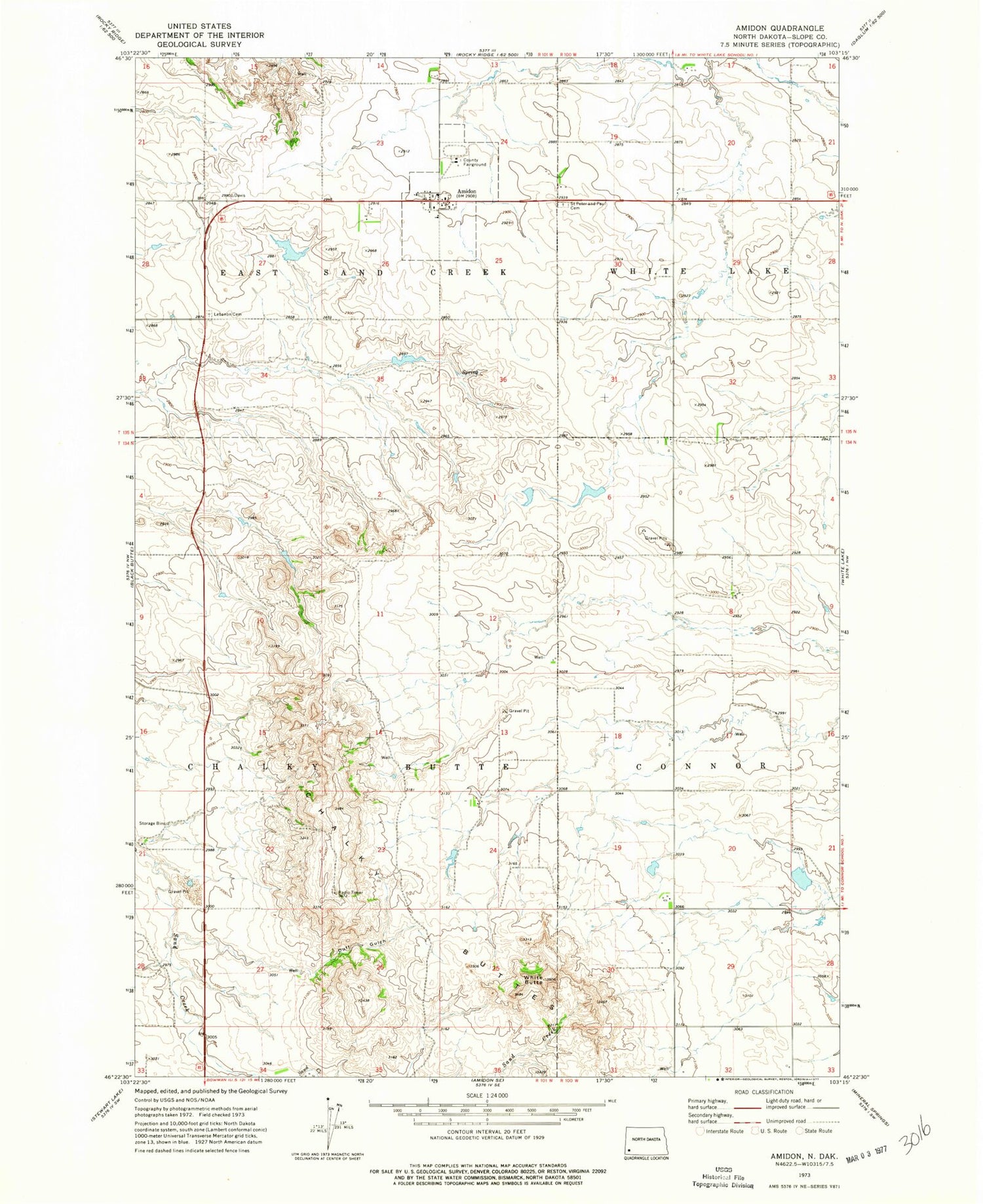 Classic USGS Amidon North Dakota 7.5'x7.5' Topo Map Image