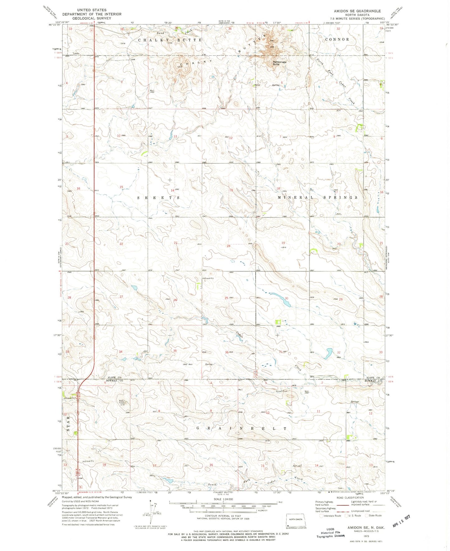 Classic USGS Amidon SE North Dakota 7.5'x7.5' Topo Map Image
