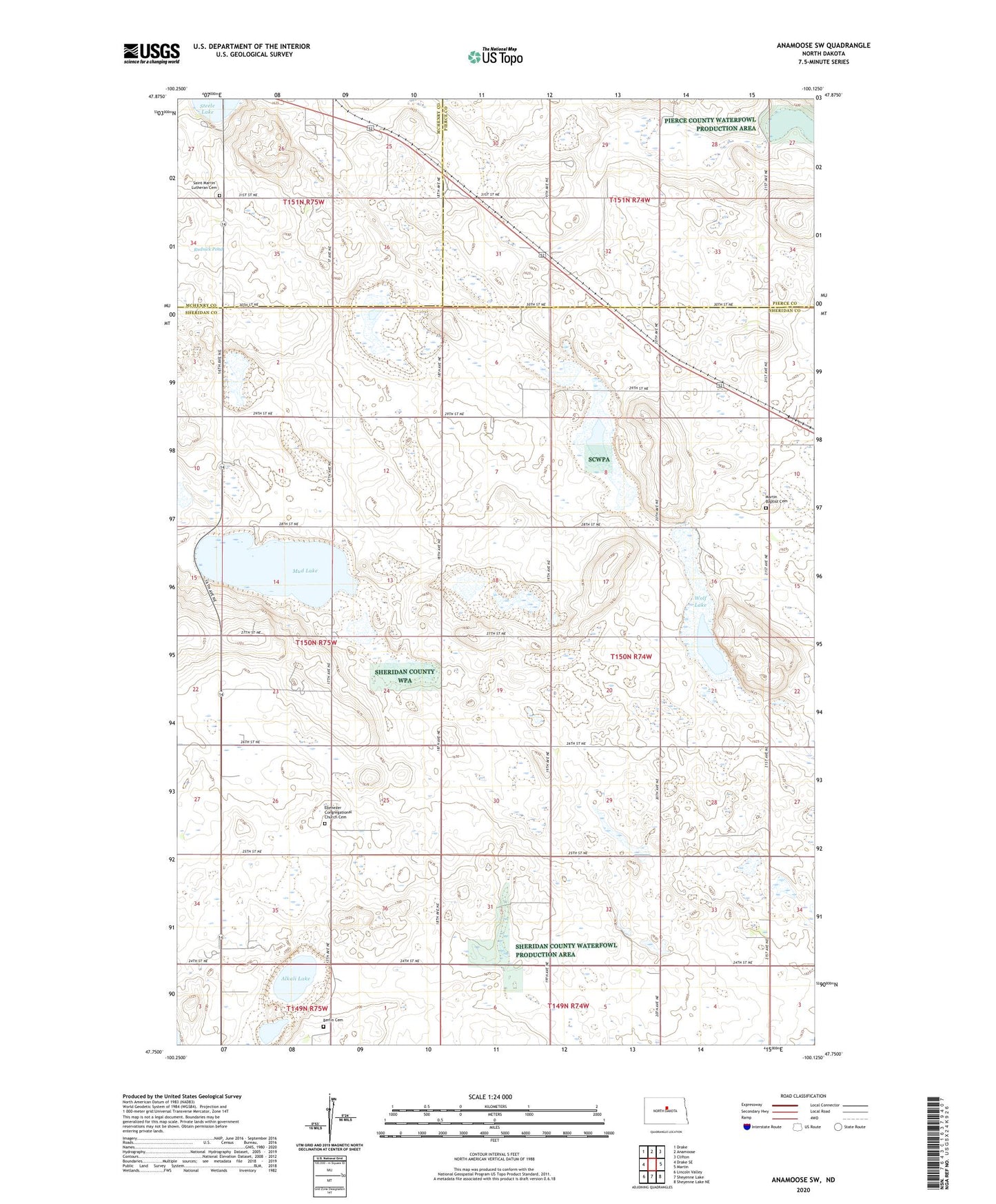 Anamoose SW North Dakota US Topo Map Image