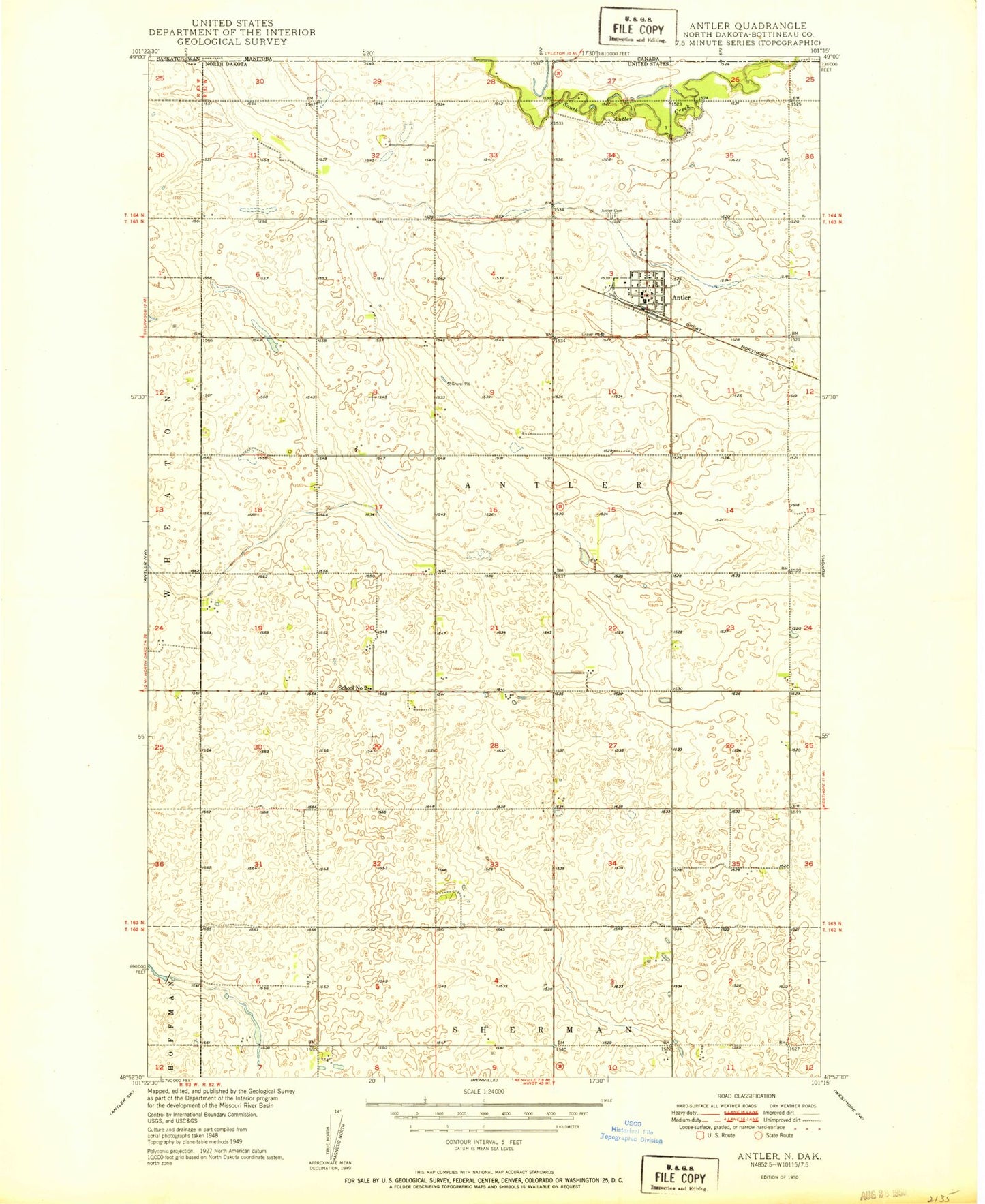 Classic USGS Antler North Dakota 7.5'x7.5' Topo Map Image