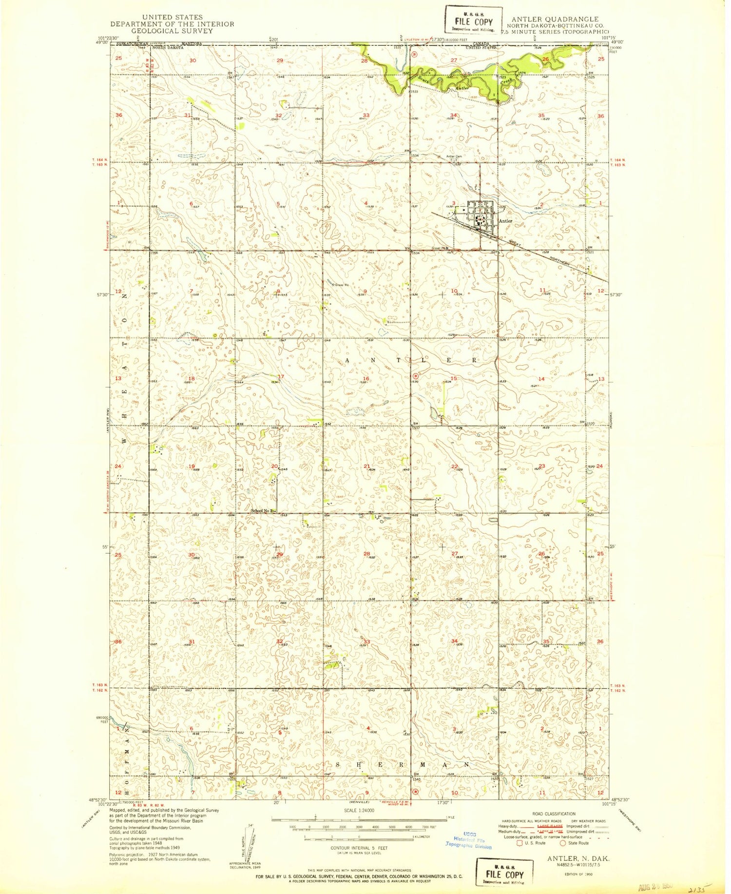 Classic USGS Antler North Dakota 7.5'x7.5' Topo Map Image