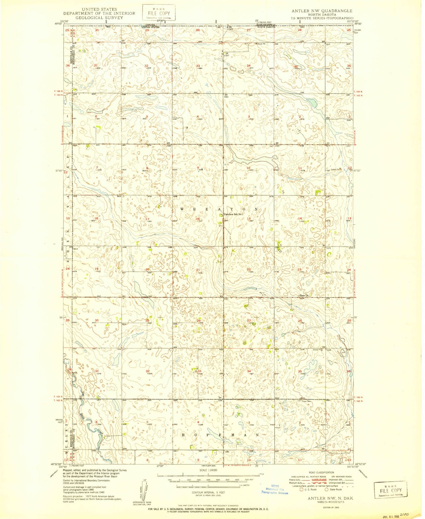 Classic USGS Antler NW North Dakota 7.5'x7.5' Topo Map Image