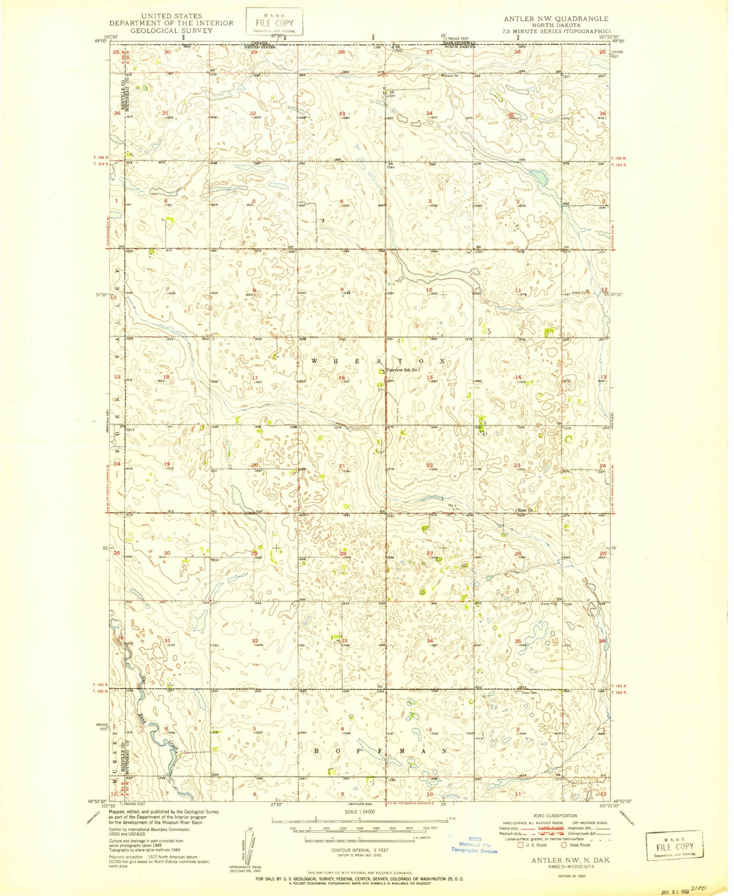 Classic USGS Antler NW North Dakota 7.5'x7.5' Topo Map Image