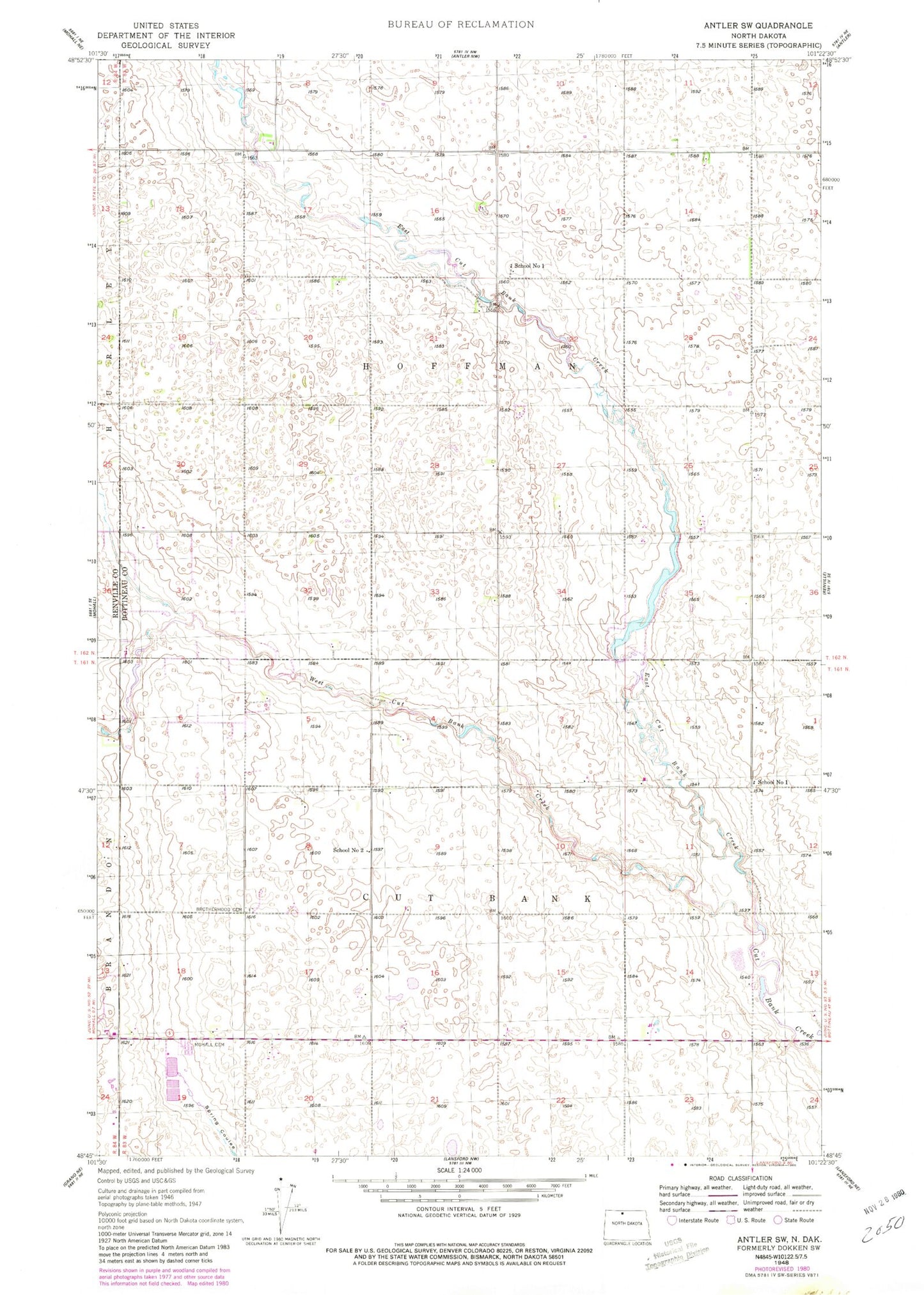 Classic USGS Antler SW North Dakota 7.5'x7.5' Topo Map Image