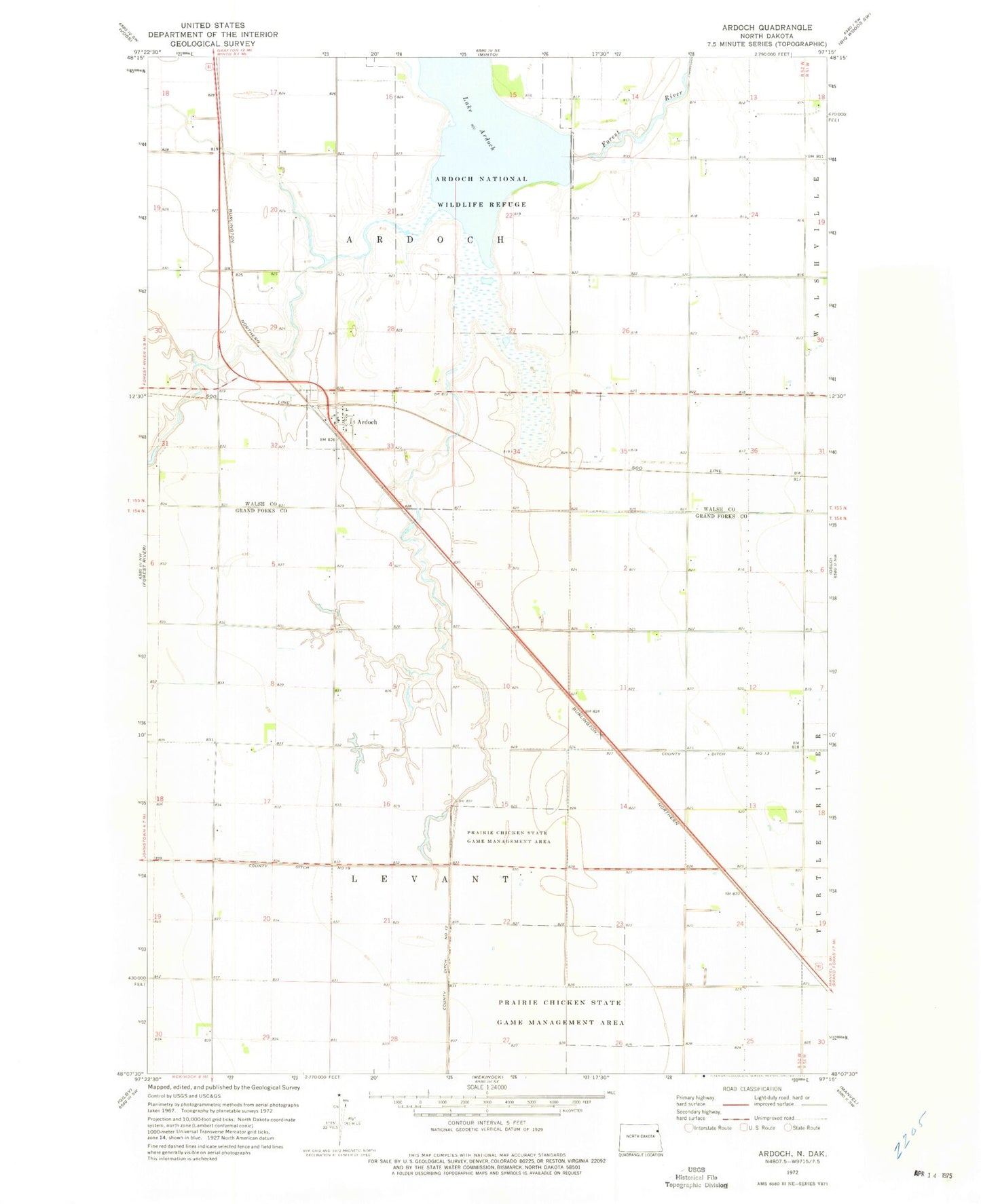 Classic USGS Ardoch North Dakota 7.5'x7.5' Topo Map Image