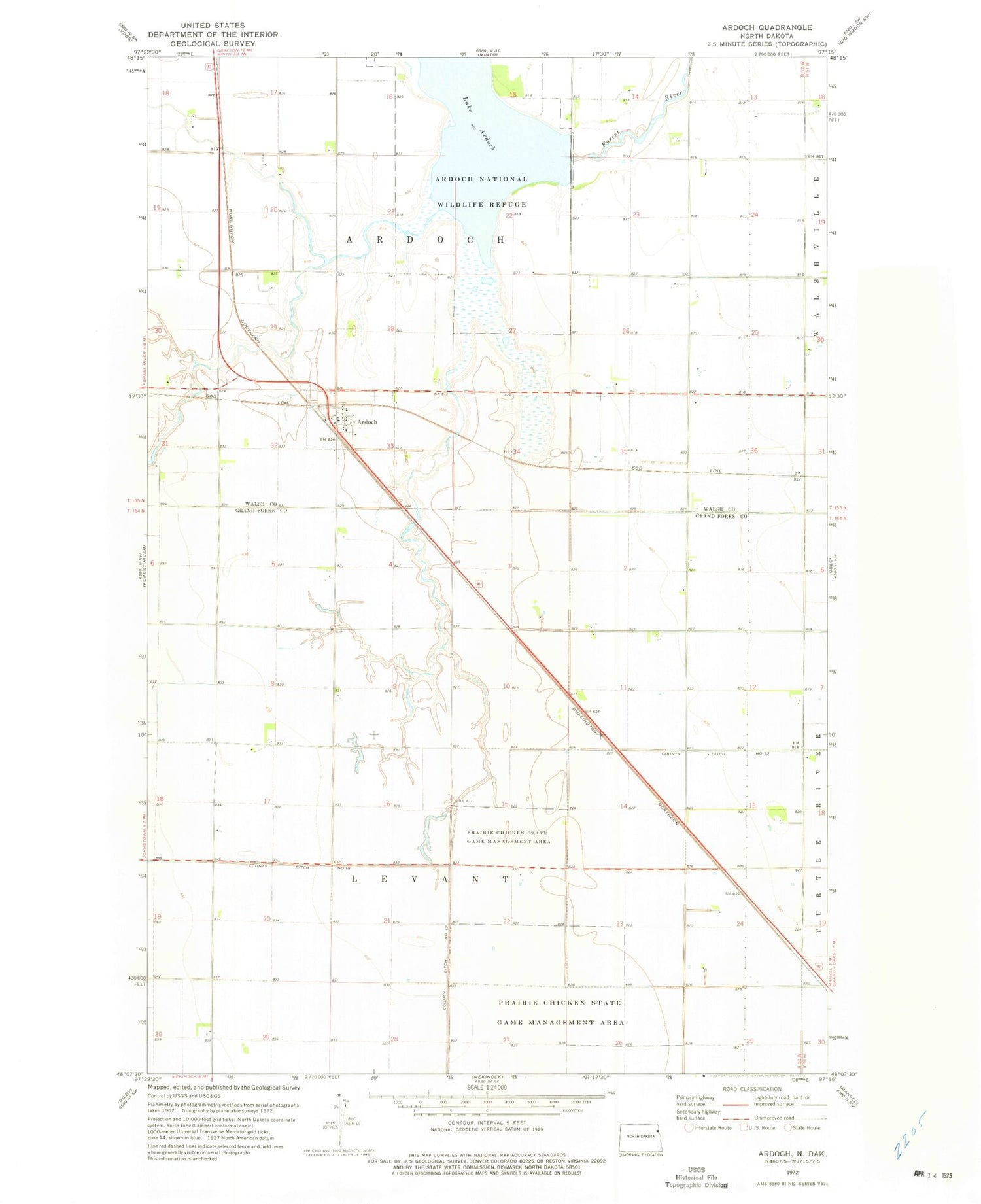 Classic USGS Ardoch North Dakota 7.5'x7.5' Topo Map Image