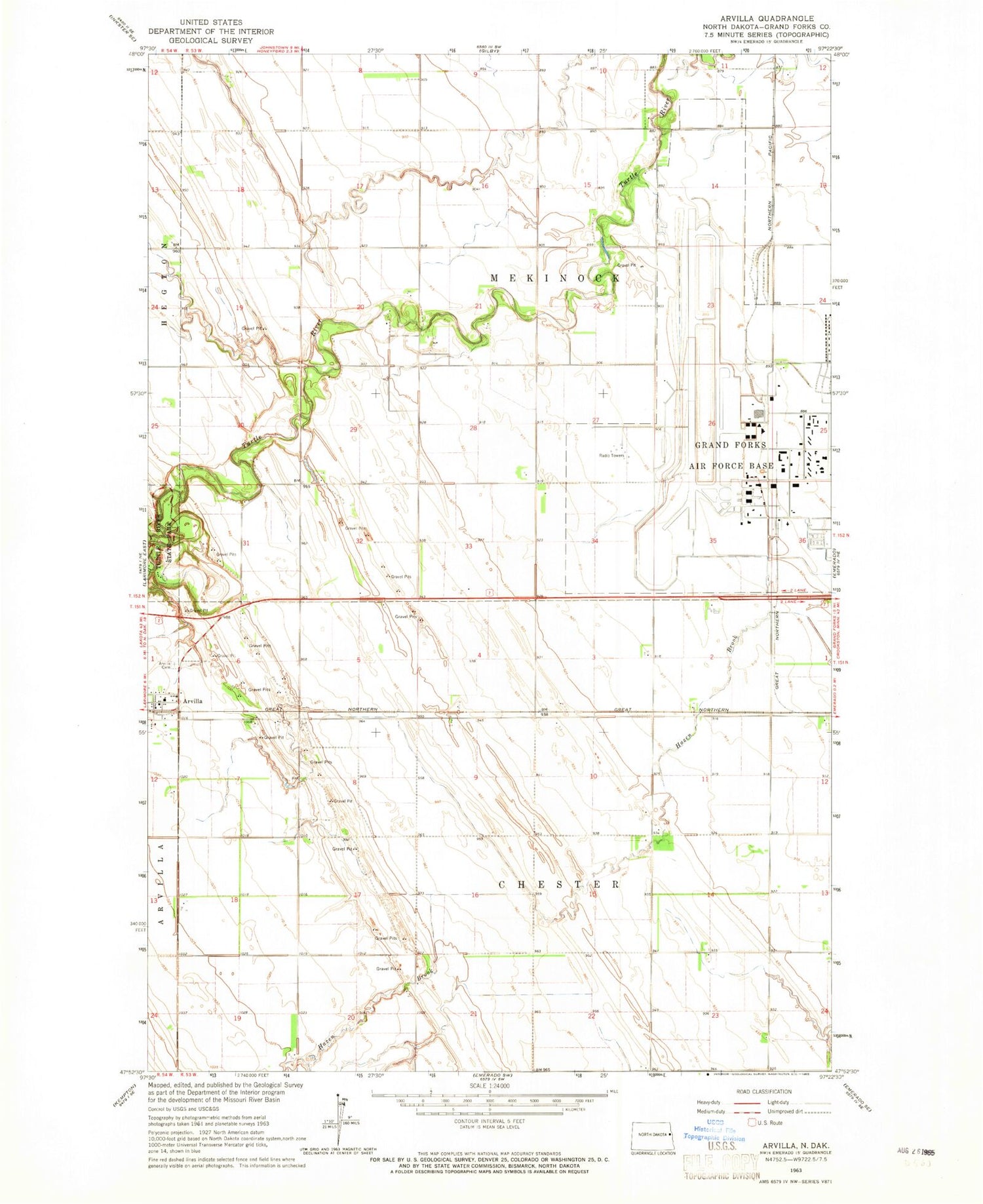 Classic USGS Arvilla North Dakota 7.5'x7.5' Topo Map Image