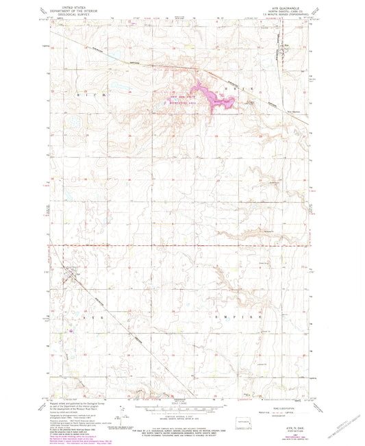 Classic USGS Ayr North Dakota 7.5'x7.5' Topo Map Image