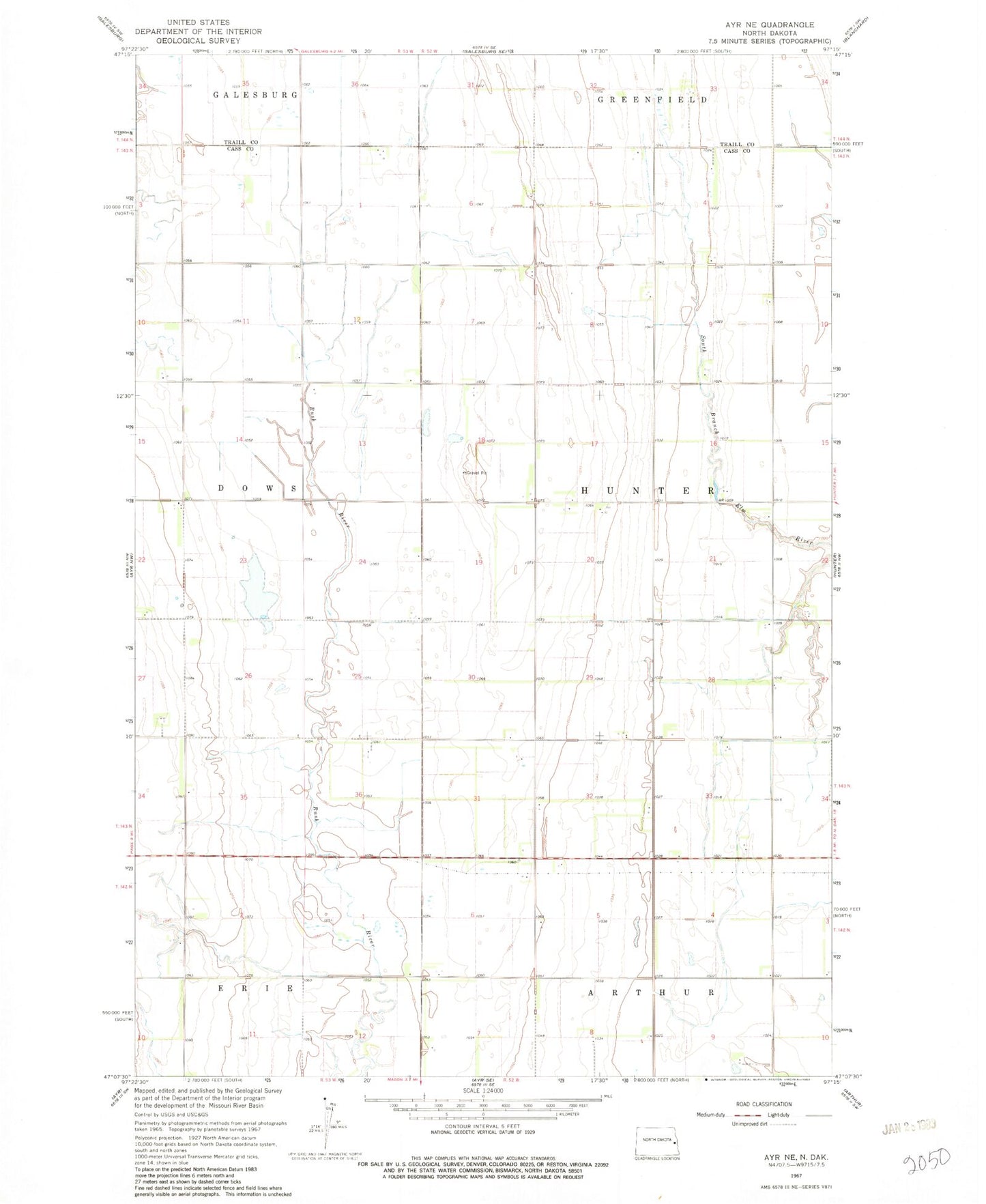 Classic USGS Ayr NE North Dakota 7.5'x7.5' Topo Map Image