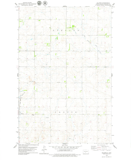 Classic USGS Baldwin North Dakota 7.5'x7.5' Topo Map Image