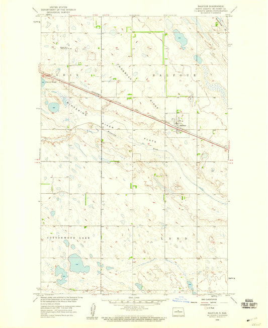Classic USGS Balfour North Dakota 7.5'x7.5' Topo Map Image