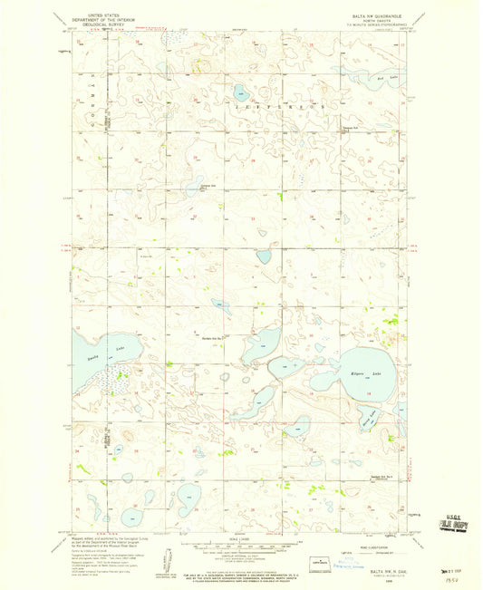 Classic USGS Balta NW North Dakota 7.5'x7.5' Topo Map Image