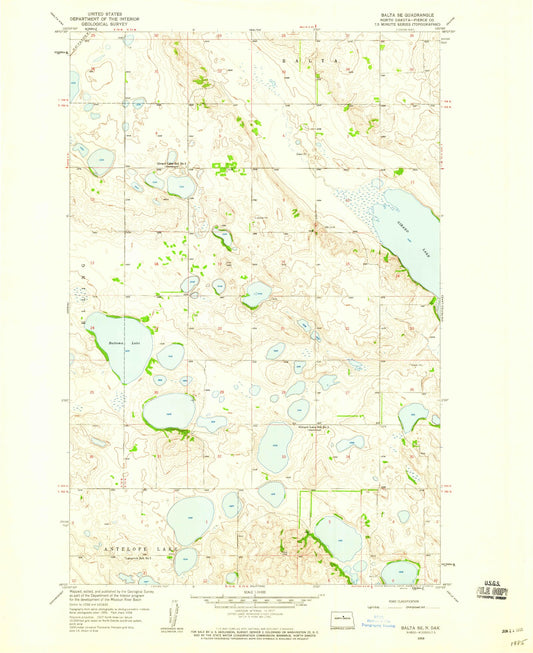 Classic USGS Balta SE North Dakota 7.5'x7.5' Topo Map Image