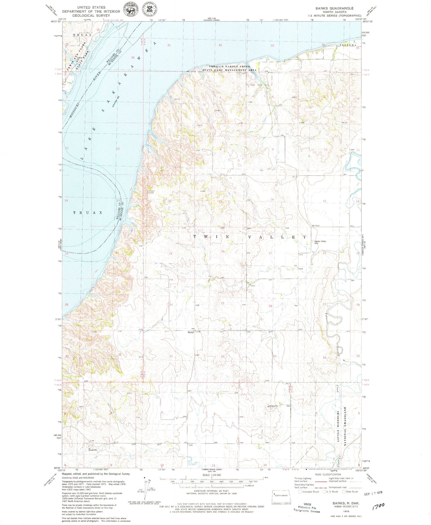 Classic USGS Banks North Dakota 7.5'x7.5' Topo Map Image