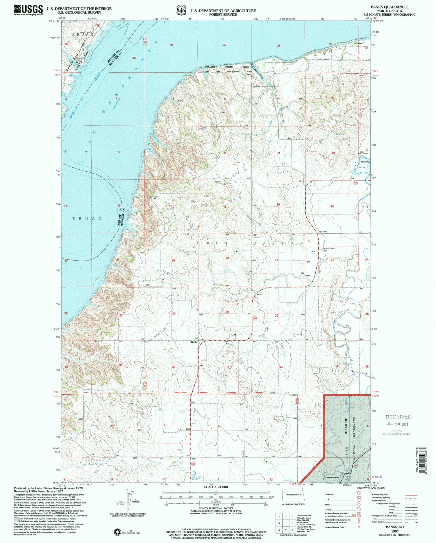 Classic USGS Banks North Dakota 7.5'x7.5' Topo Map Image