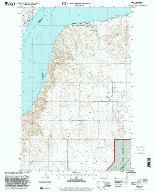 Classic USGS Banks North Dakota 7.5'x7.5' Topo Map Image