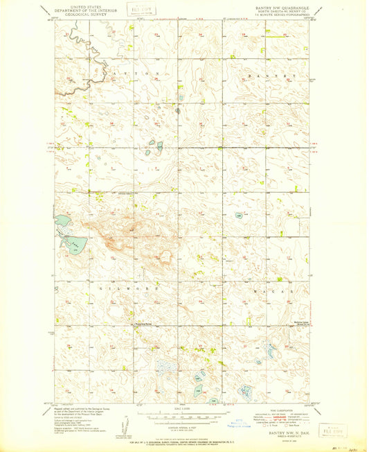 Classic USGS Bantry NW North Dakota 7.5'x7.5' Topo Map Image