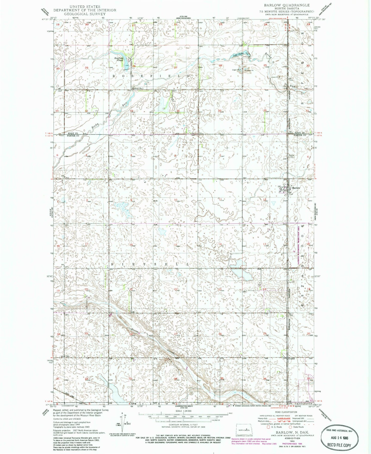 Classic USGS Barlow North Dakota 7.5'x7.5' Topo Map Image