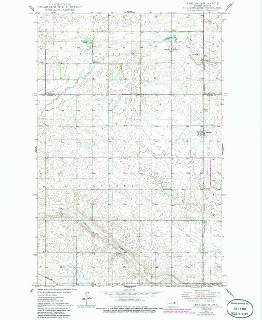 Classic USGS Barlow North Dakota 7.5'x7.5' Topo Map Image