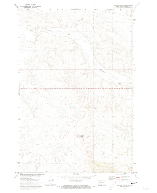 Classic USGS Barren Butte North Dakota 7.5'x7.5' Topo Map Image