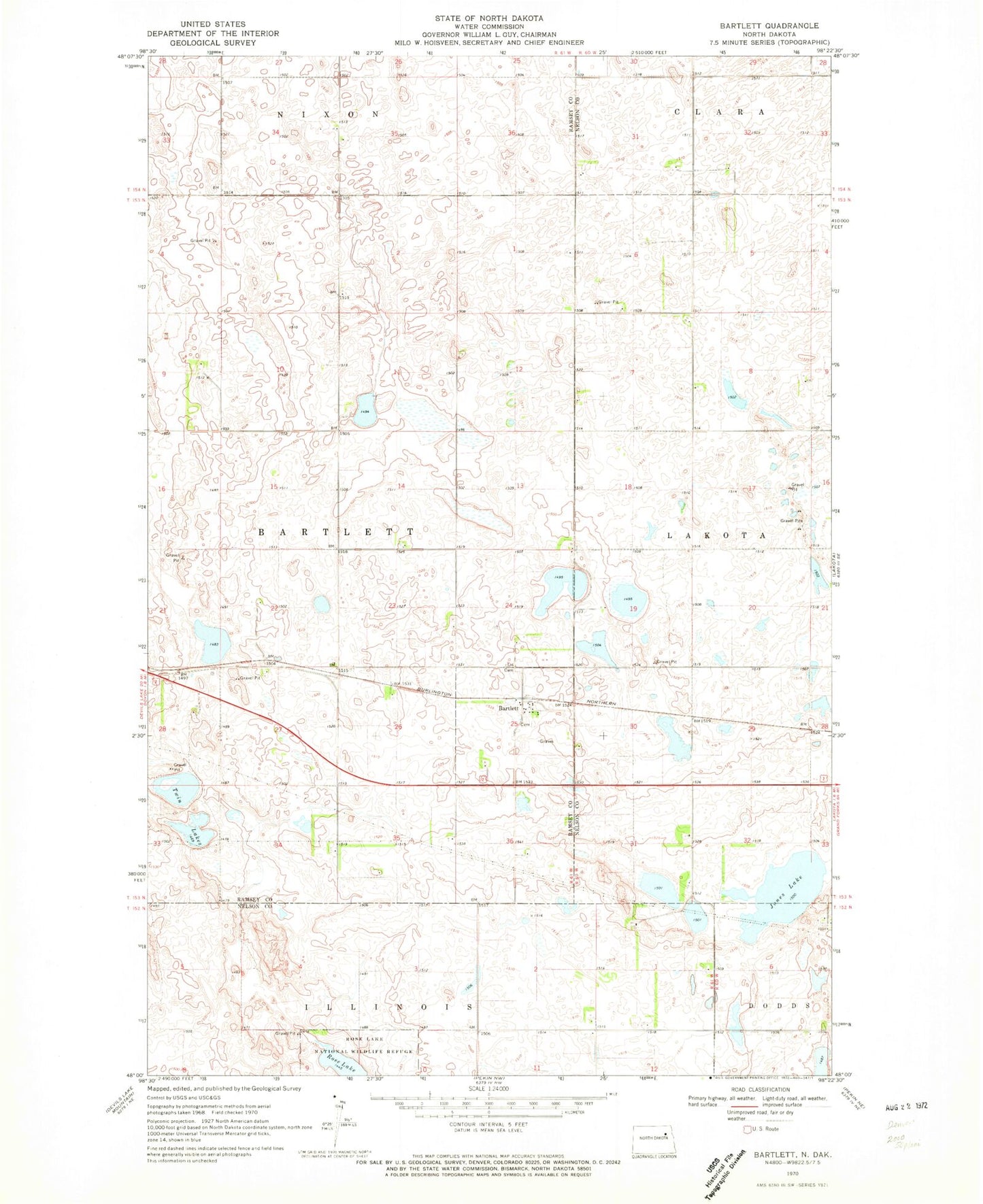 Classic USGS Bartlett North Dakota 7.5'x7.5' Topo Map Image