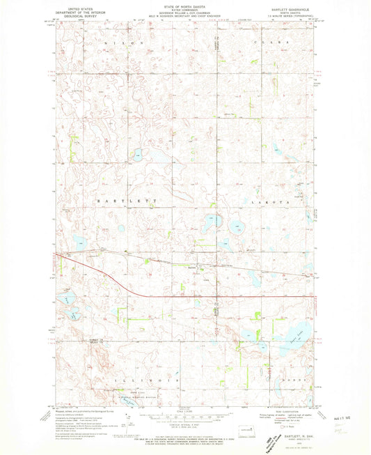 Classic USGS Bartlett North Dakota 7.5'x7.5' Topo Map Image