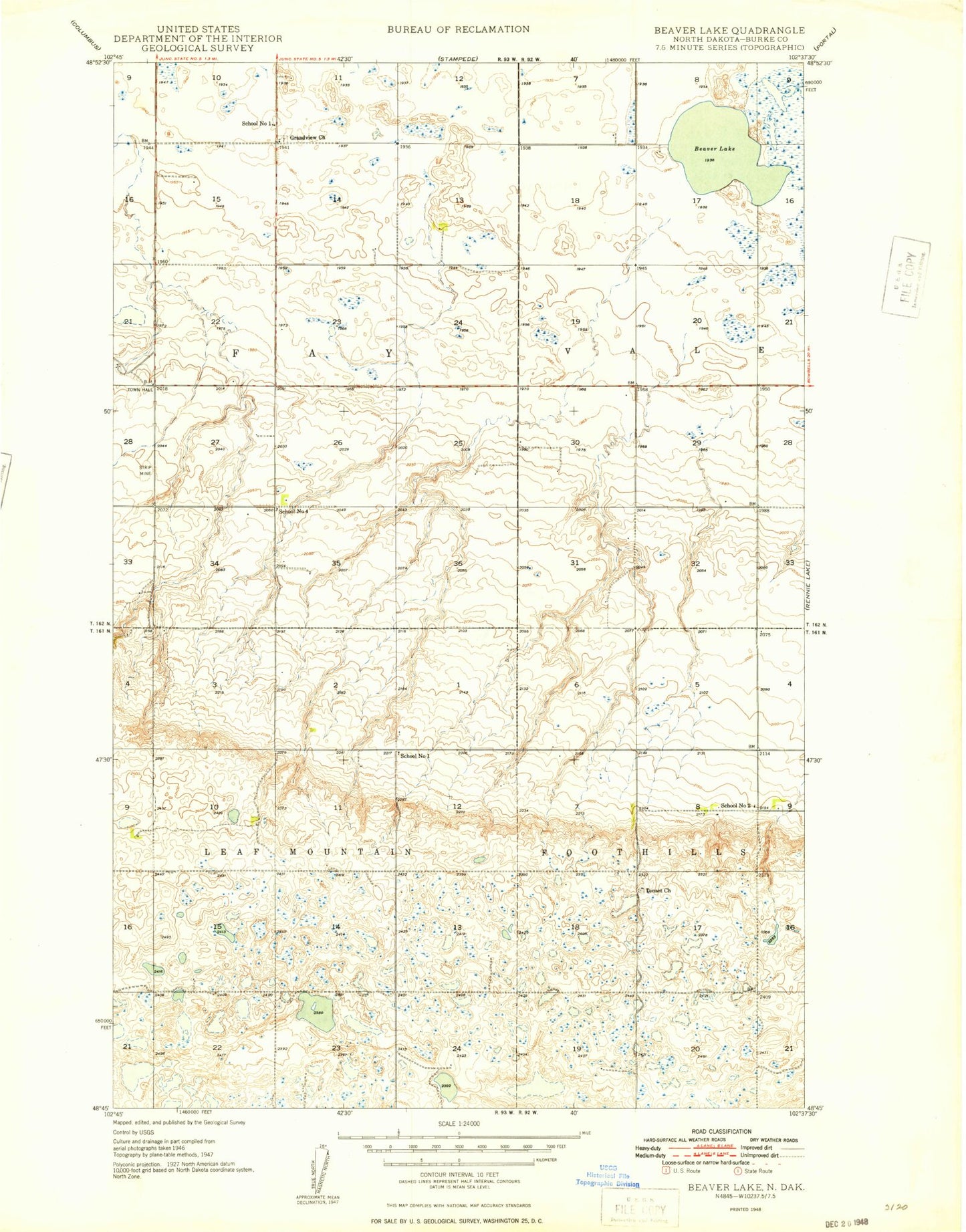 Classic USGS Beaver Lake North Dakota 7.5'x7.5' Topo Map Image