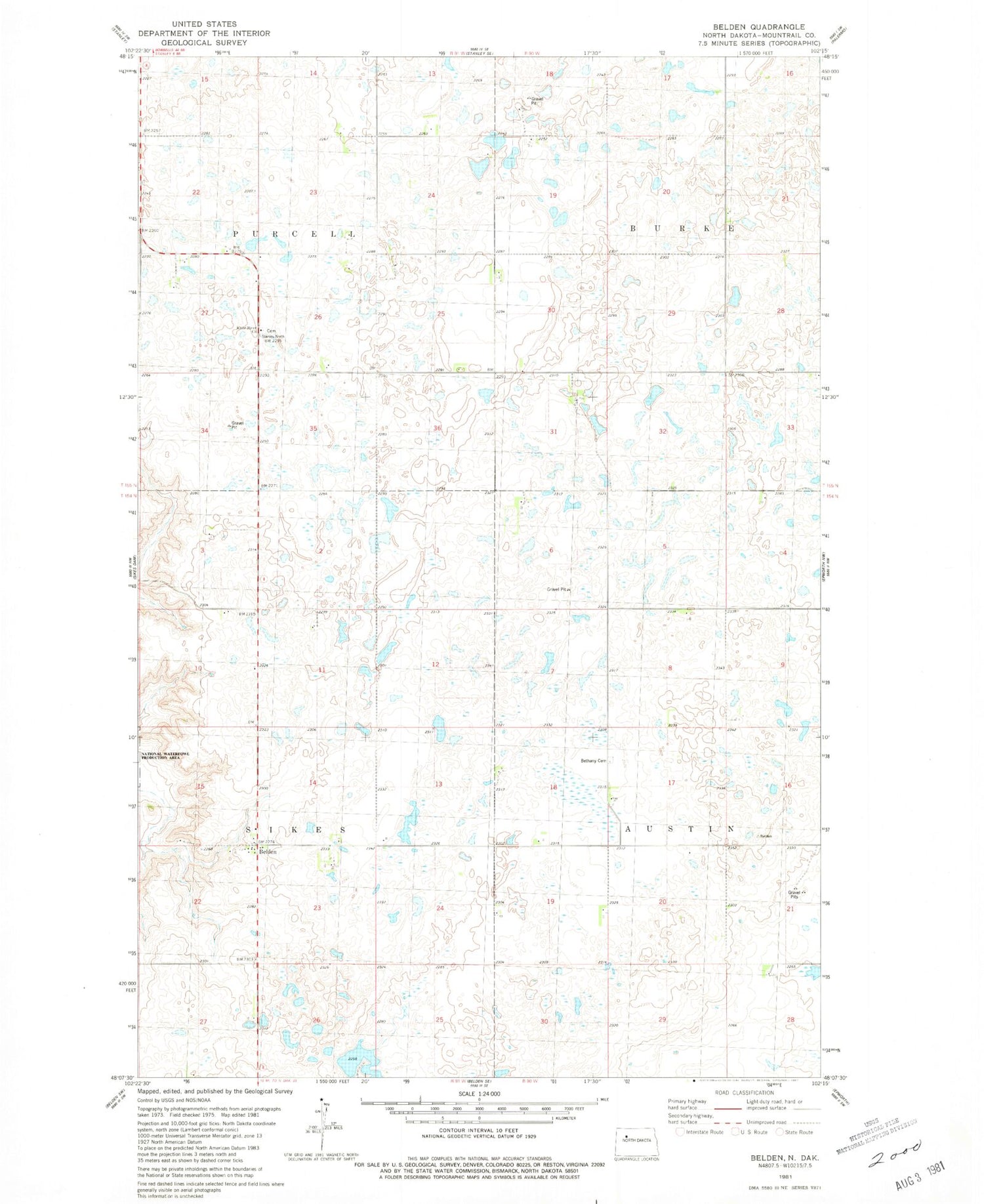 Classic USGS Belden North Dakota 7.5'x7.5' Topo Map Image