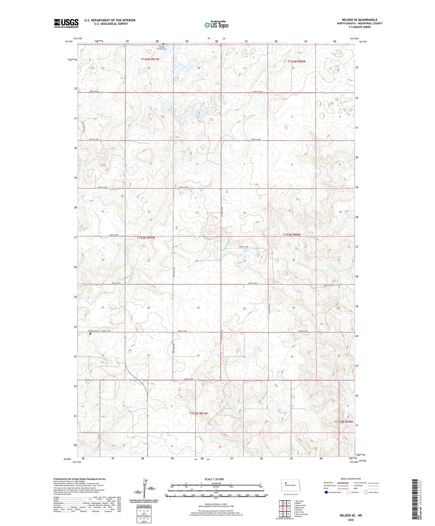 Belden SE North Dakota US Topo Map Image