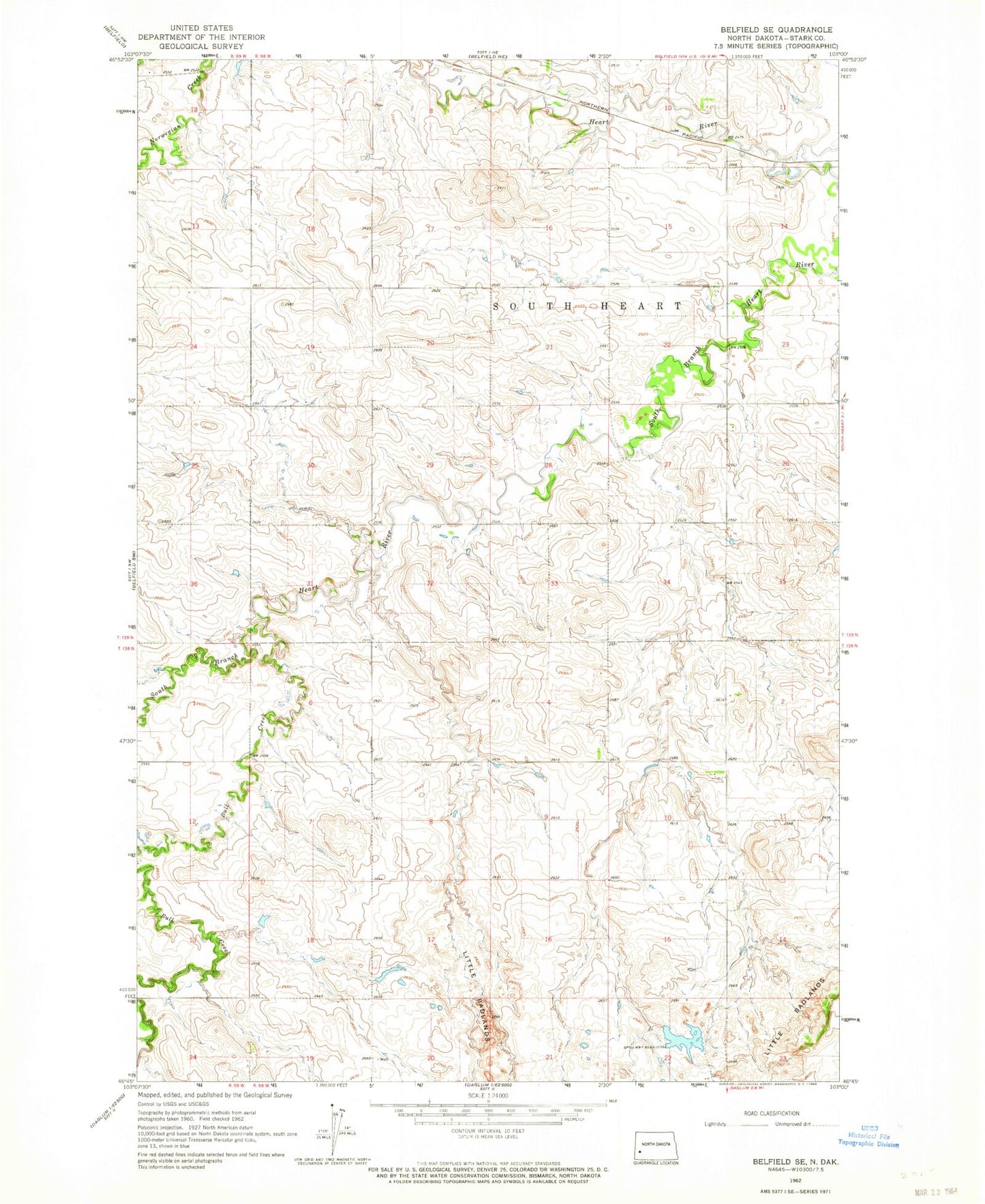 Classic USGS Belfield SE North Dakota 7.5'x7.5' Topo Map Image