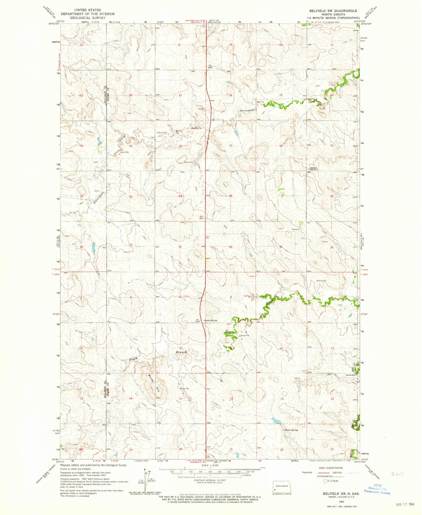 Classic USGS Belfield SW North Dakota 7.5'x7.5' Topo Map Image
