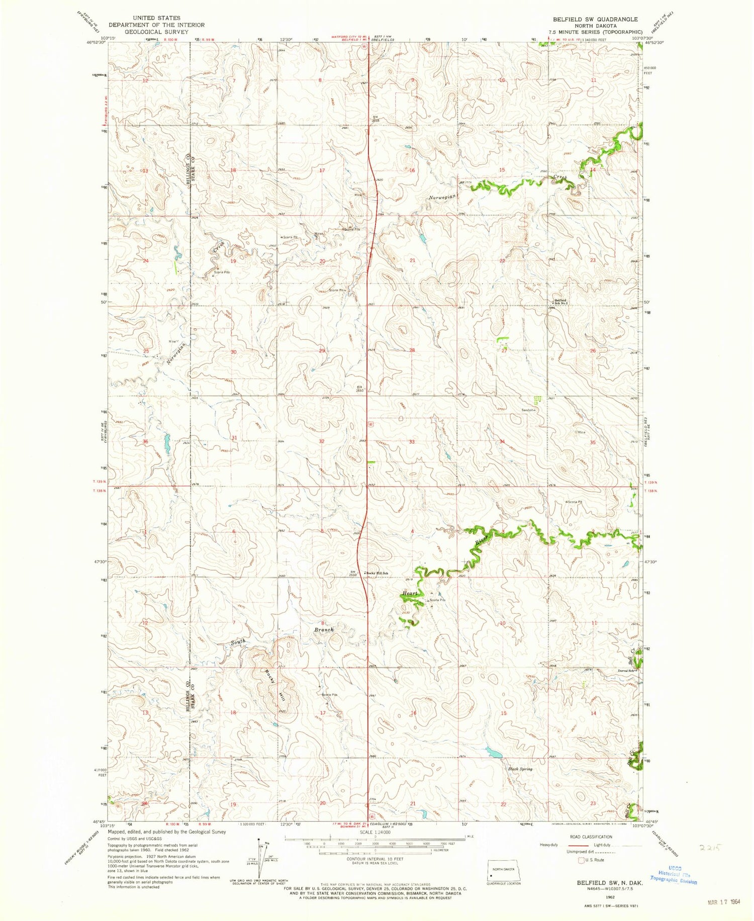 Classic USGS Belfield SW North Dakota 7.5'x7.5' Topo Map Image