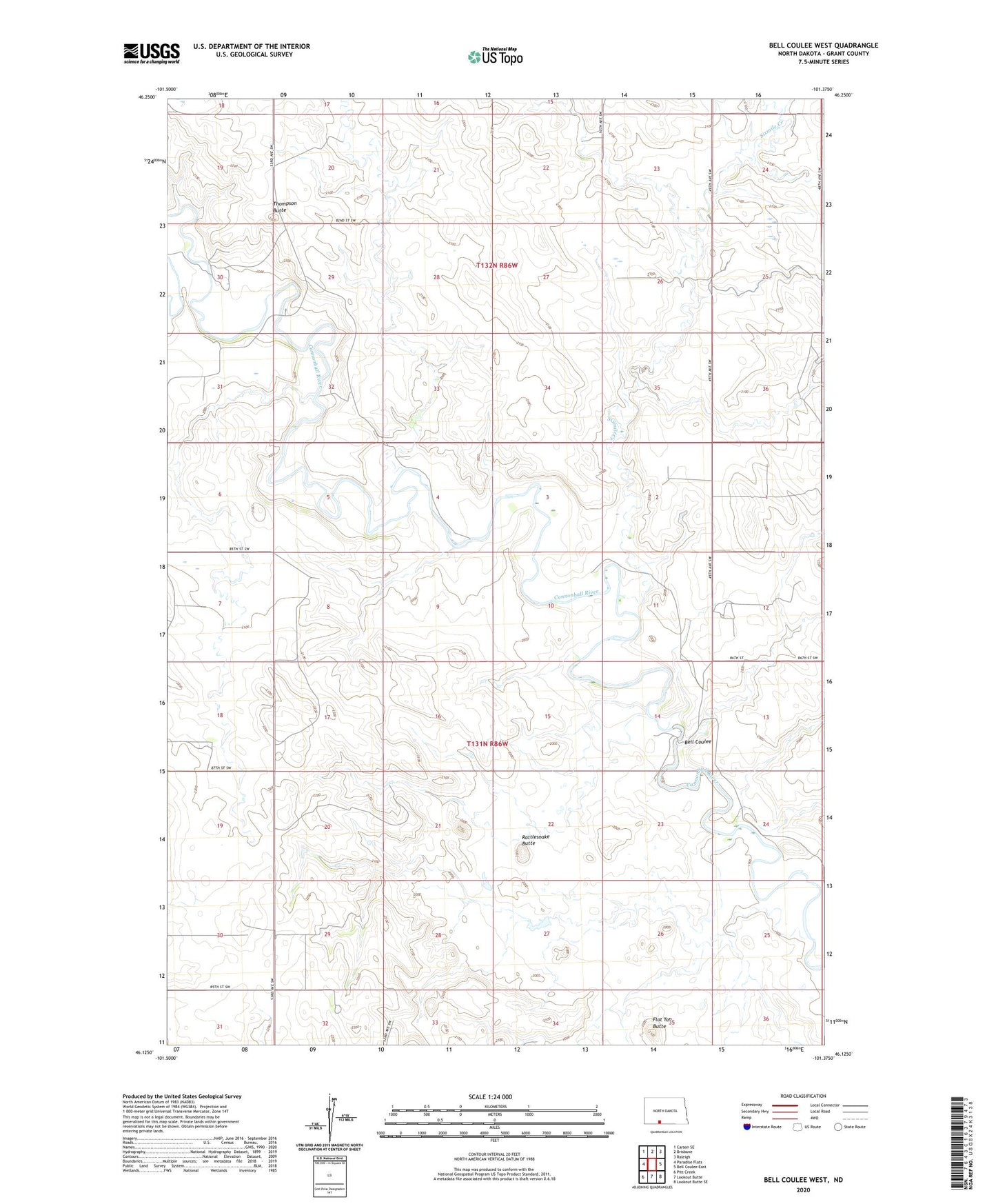 Bell Coulee West North Dakota US Topo Map Image