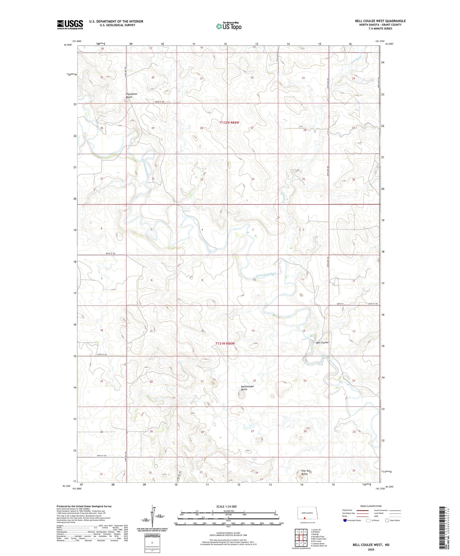 Bell Coulee West North Dakota US Topo Map Image