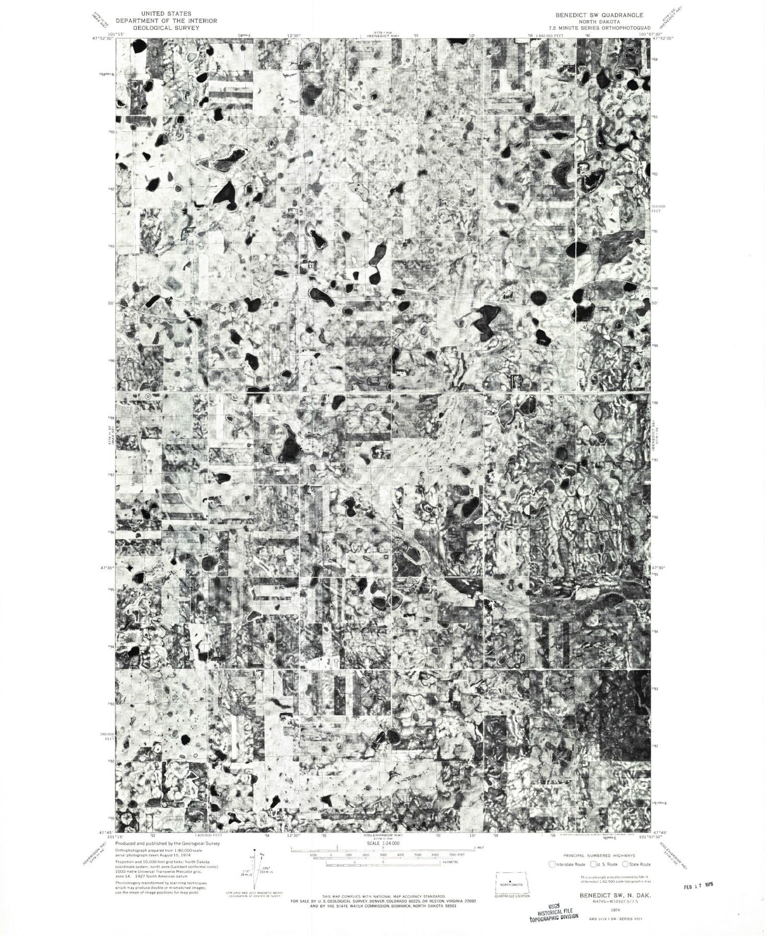 Classic USGS Benedict SW North Dakota 7.5'x7.5' Topo Map Image