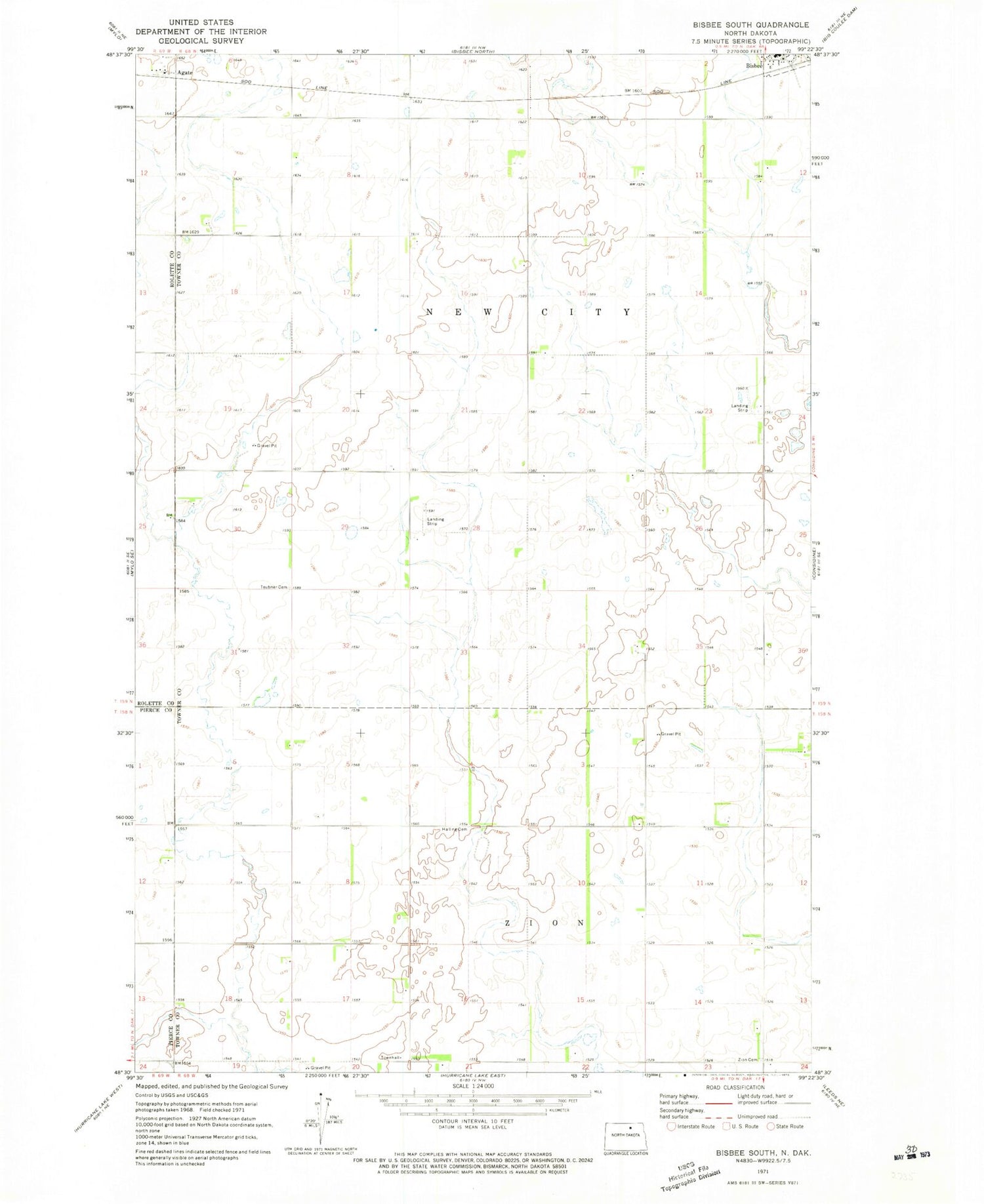 Classic USGS Bisbee South North Dakota 7.5'x7.5' Topo Map Image
