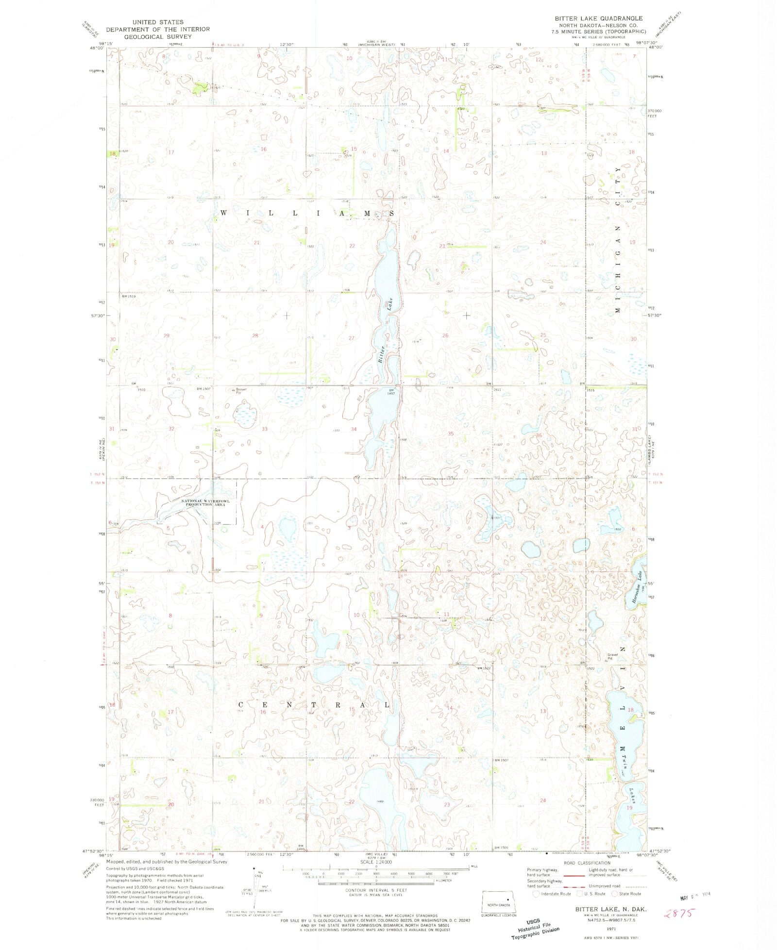 Classic USGS Bitter Lake North Dakota 7.5'x7.5' Topo Map MyTopo Map Store