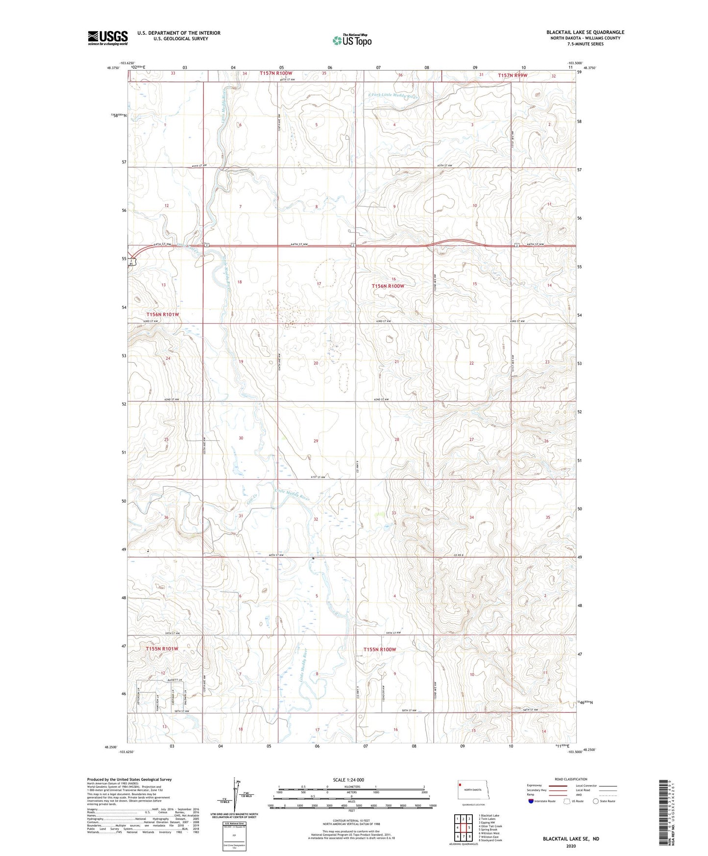 Blacktail Lake SE North Dakota US Topo Map Image