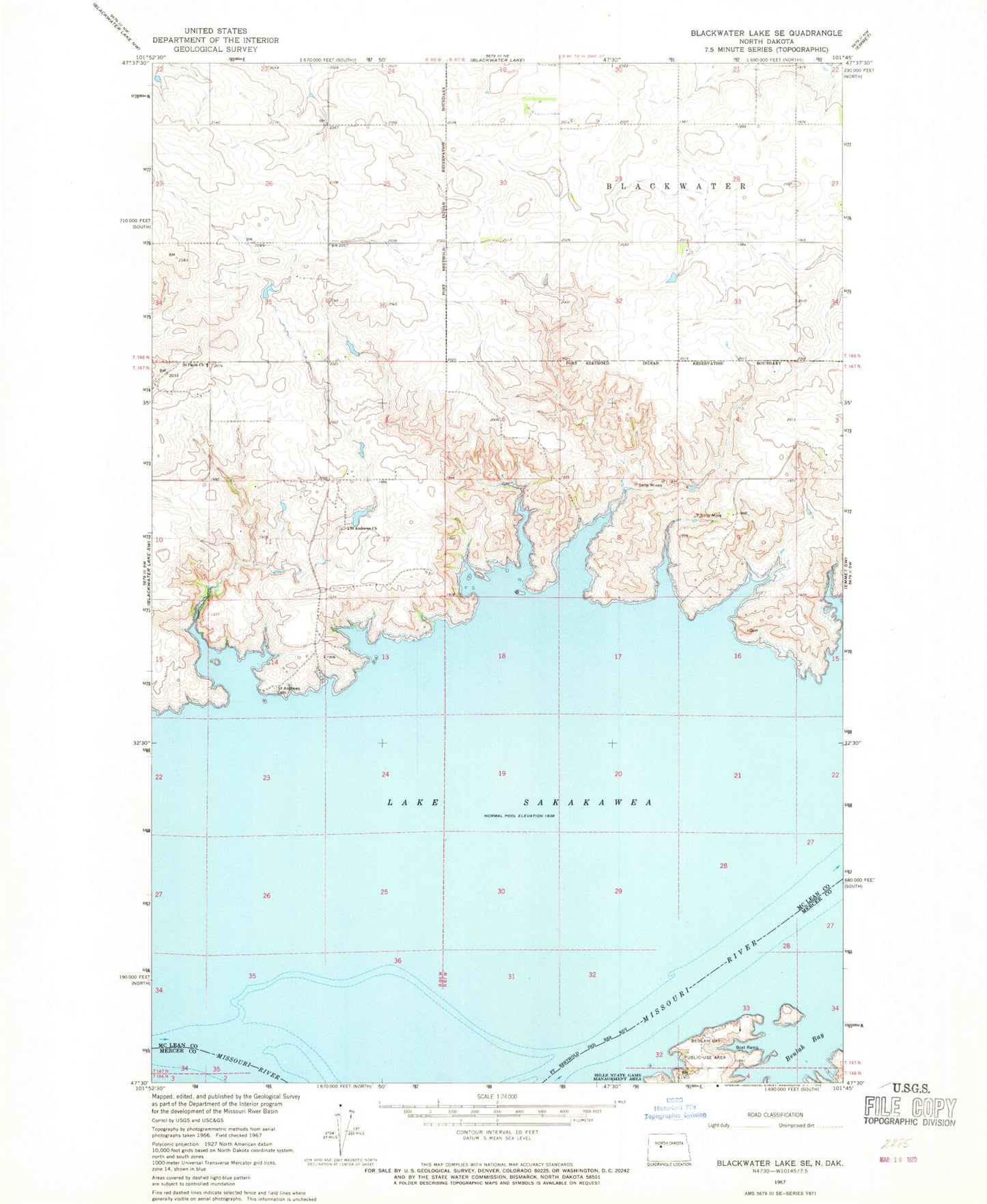 Classic USGS Blackwater Lake SE North Dakota 7.5'x7.5' Topo Map Image
