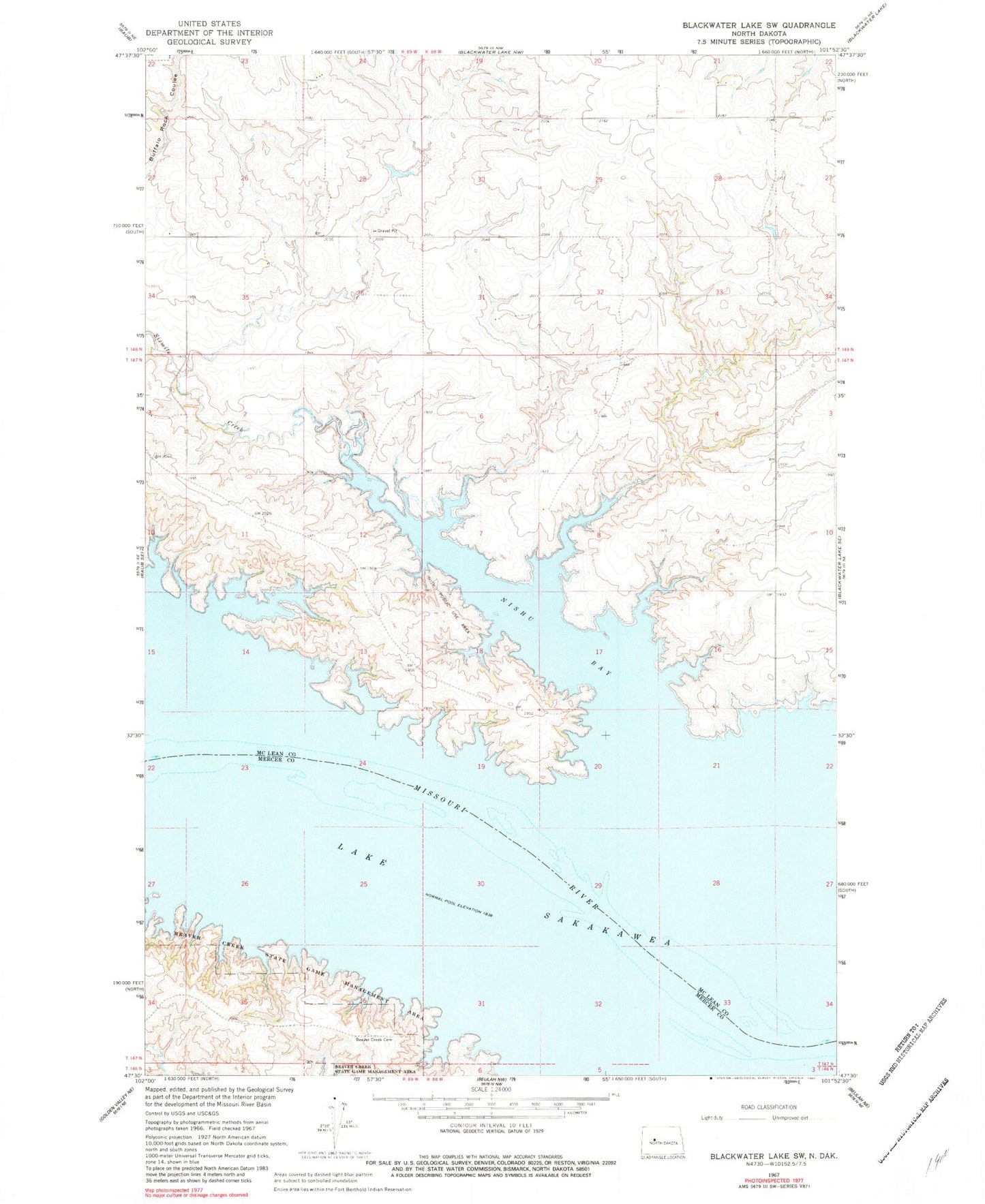Classic USGS Blackwater Lake SW North Dakota 7.5'x7.5' Topo Map Image