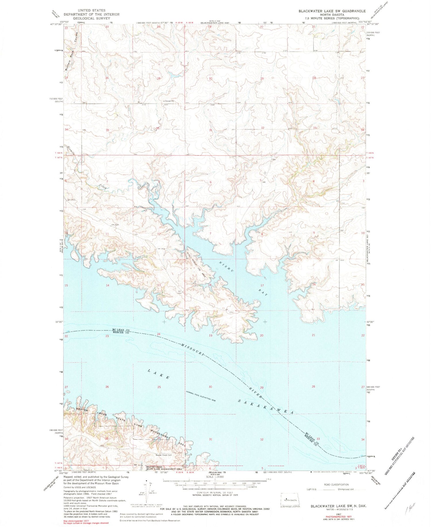 Classic USGS Blackwater Lake SW North Dakota 7.5'x7.5' Topo Map Image