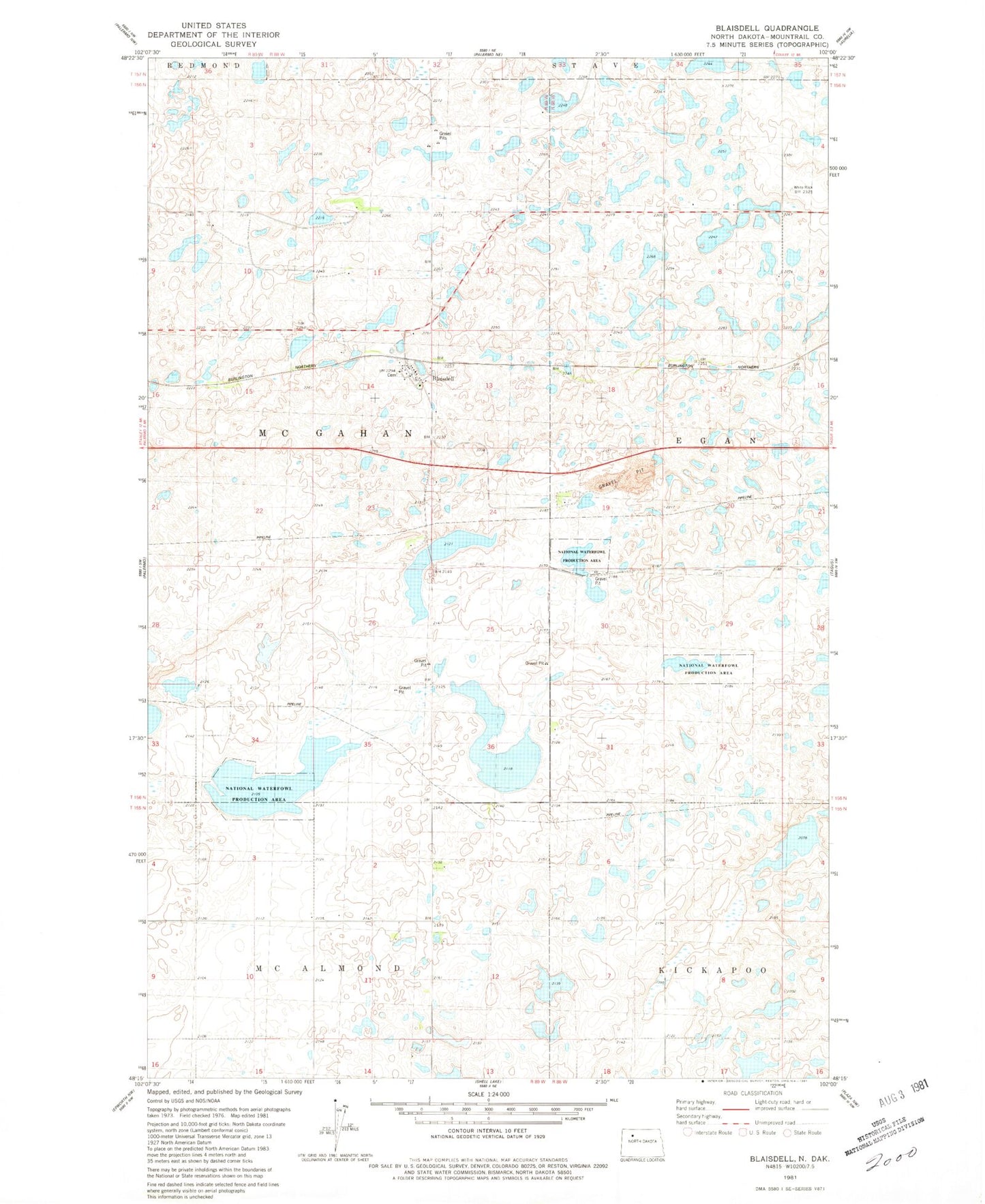 Classic USGS Blaisdell North Dakota 7.5'x7.5' Topo Map Image