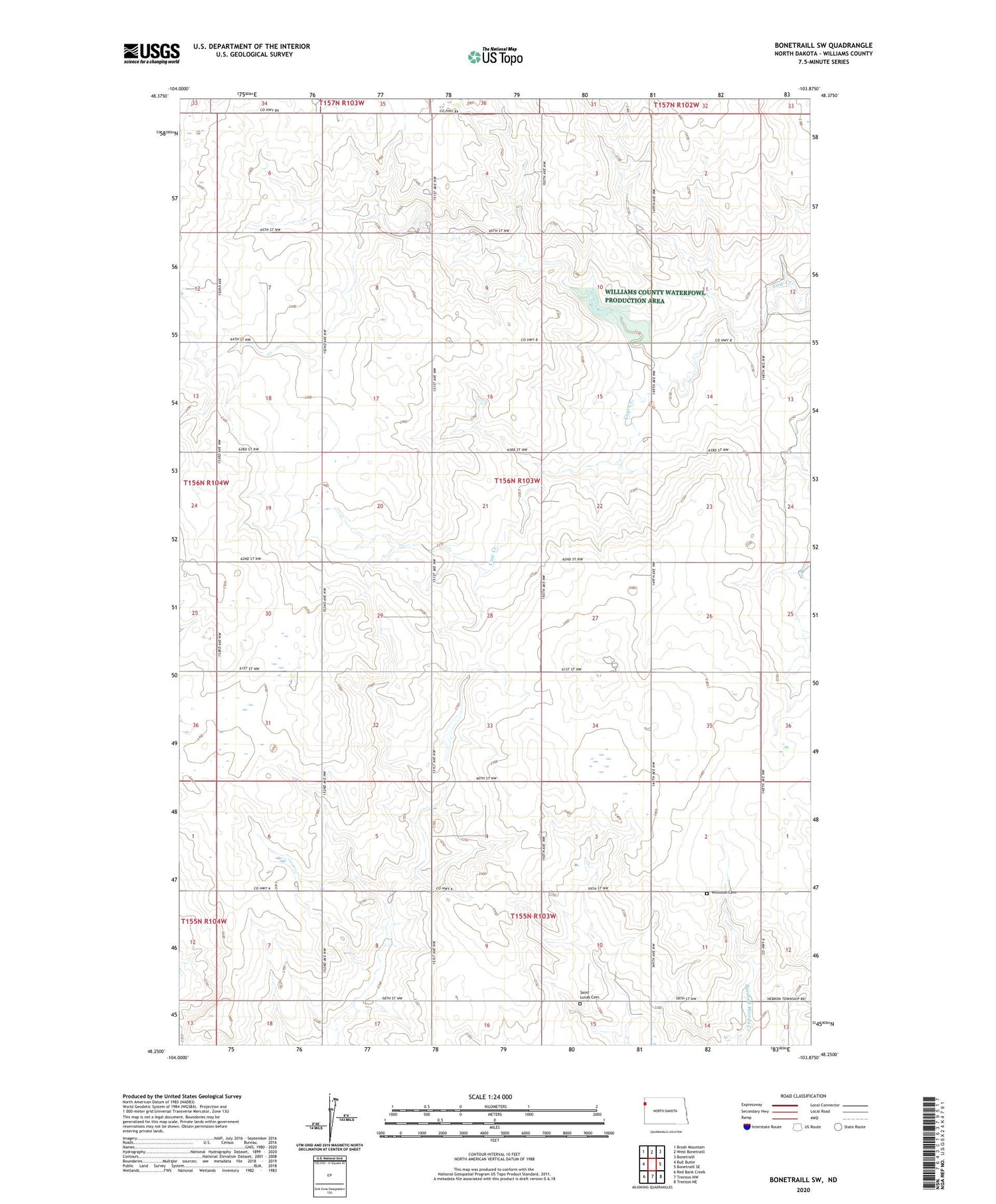 Bonetraill SW North Dakota US Topo Map Image